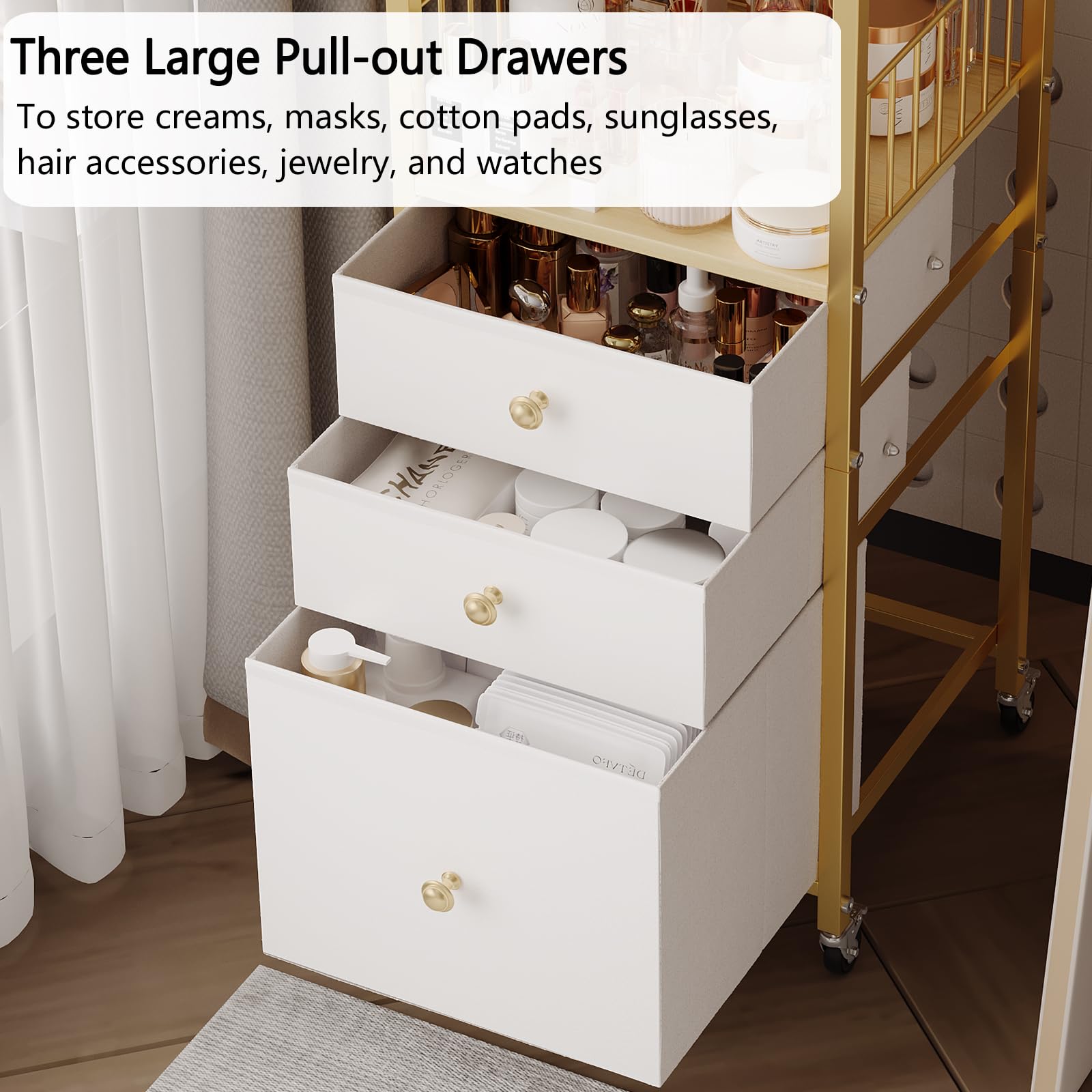Makeup Organizer Cart with Drawers, Floor Skincare Organizers Make Up Organizers-Vanity Organizer Cosmetic Display Cases Holder
