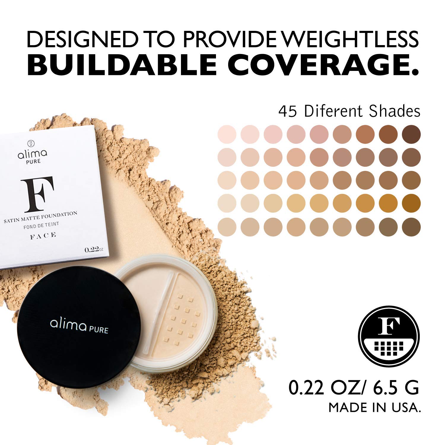 Alima Pure Matte Foundation Loose Mineral Powder Foundation Makeup, Loose Powder Makeup Oil Free Talc Free Powder, Natural Makeu