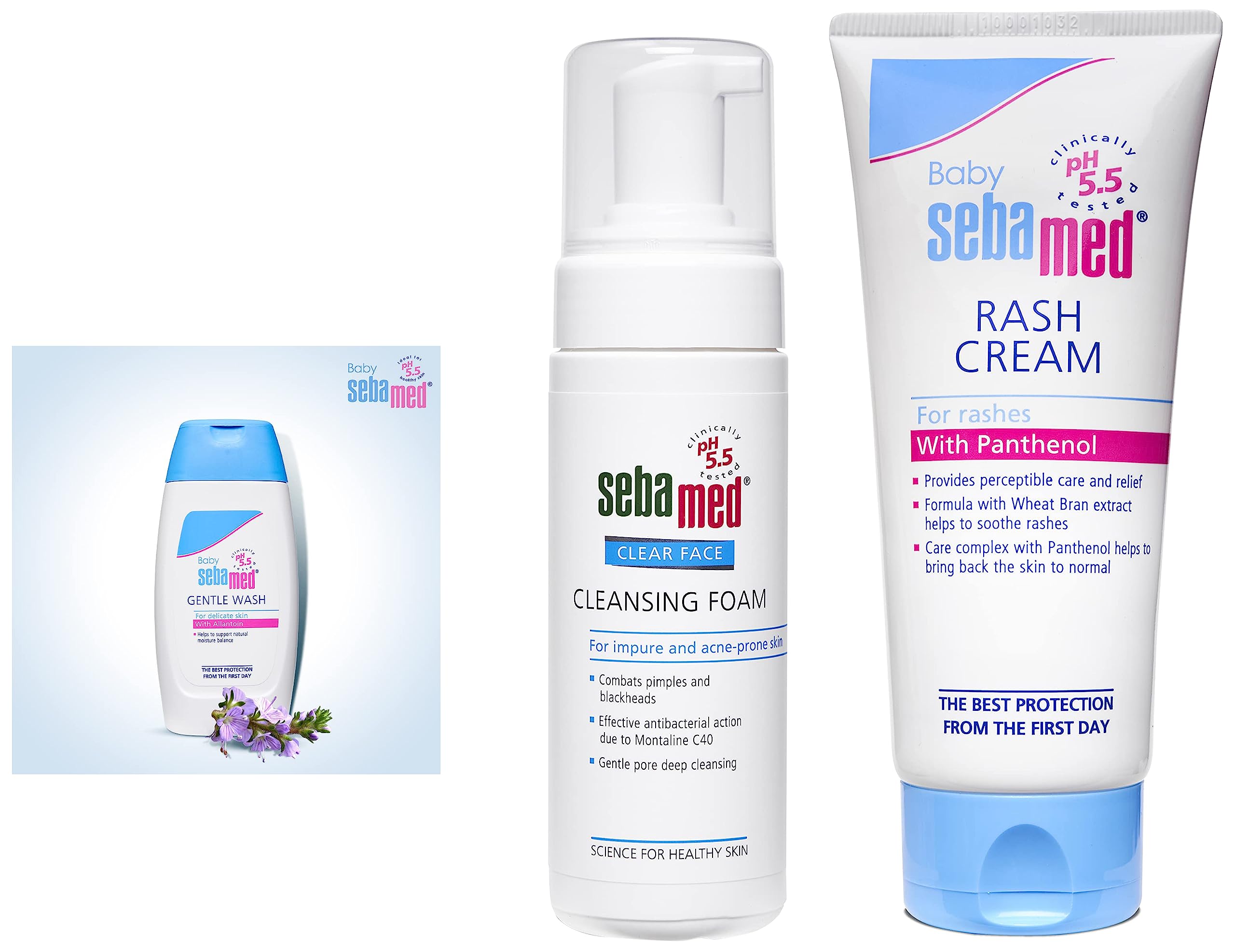 Sebamed Clear Face Cleansing Foam, 150Ml&Sebamed Baby Rash Cream, 100Ml&Baby Sebamed Gentle Wash