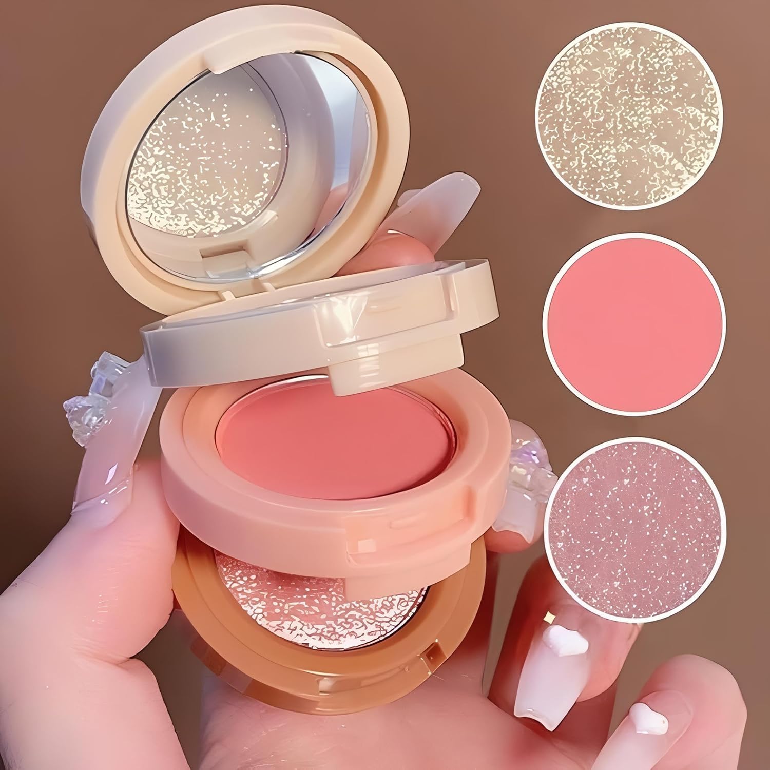 Magic Huda 3 In 1 Face Blusher + Highlihger With Mini Compact Palette | Travel Friendly Mini Face Blush And Highlihter Palette (