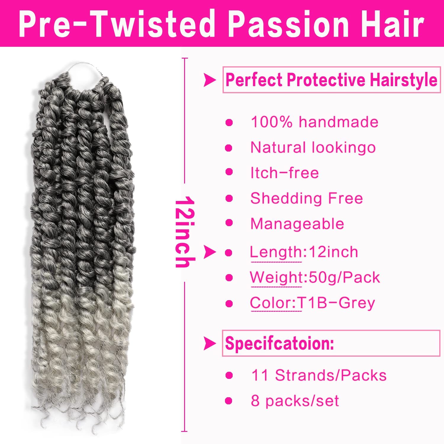 Violet Pretwisted Passion Twist Hair 12 Inch Ombre Crochet Passion Twist Crochet Hair Pre Looped 8 Packs Short Crochet Hair For