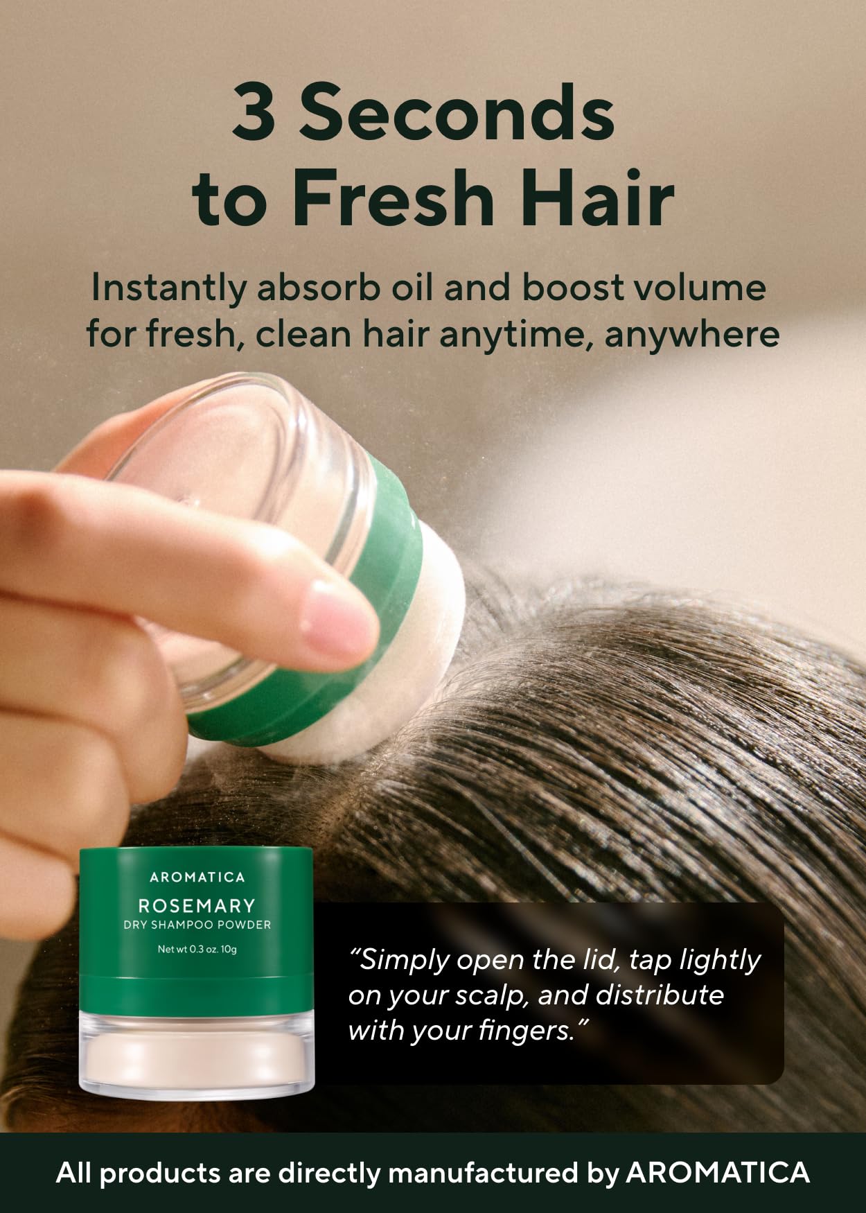 AROMATICA Rosemary Dry Shampoo Powder 10g/0.3oz - Travel Size Dry Shampoo with Panthenol and Biotin For Hair | Non aerosol & Tal