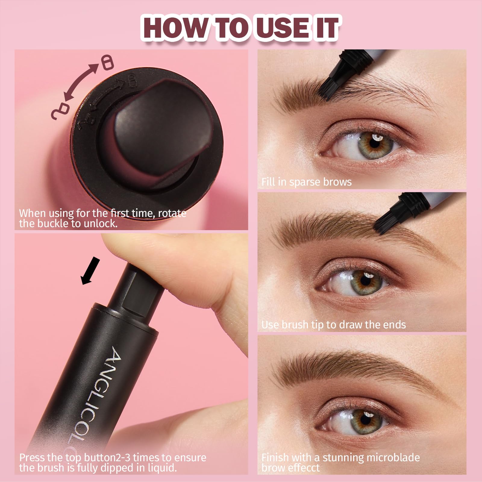 Anglicolor Liquid Microblading Eyebrow Pen,Micro Teardrop Eyebrow Brush To Microblading Eyebrow,Hair-Like Strokes,Natural Easy T