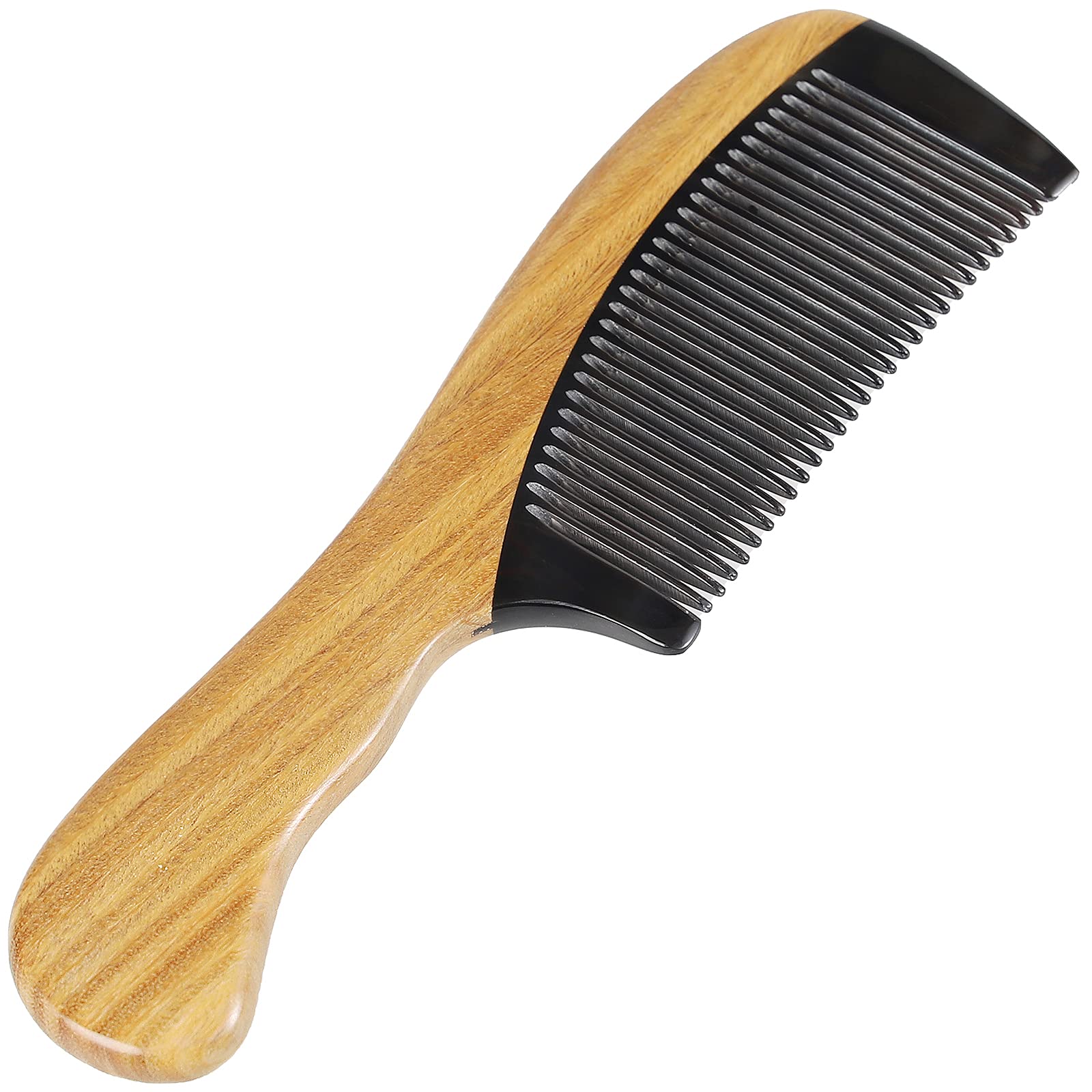 Onedor 100% Handmade Natural Green Sandalwood With Buffalo Horn Hair Combs - Anti-Static Sandalwood Scent Natural Hair Detangler