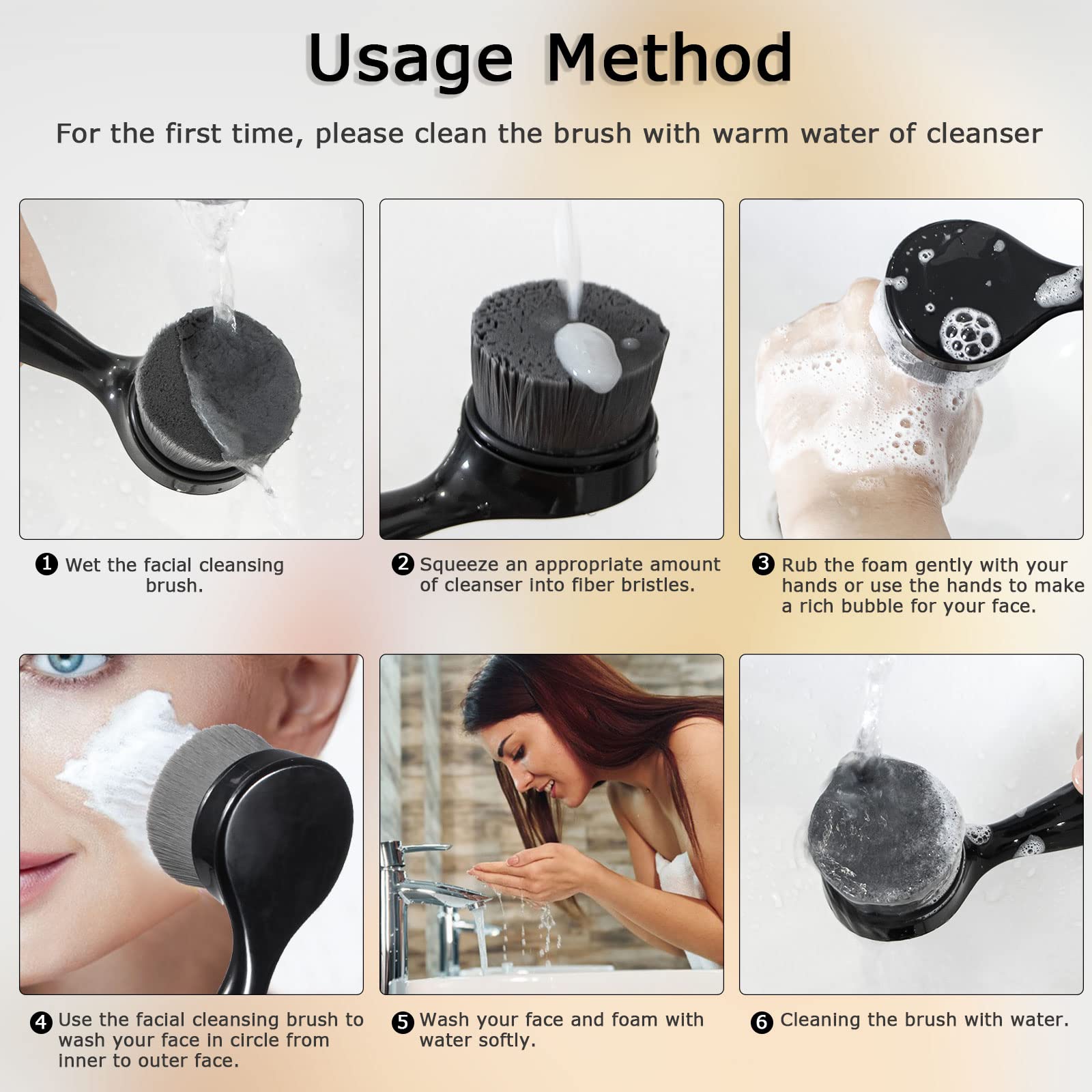 Beomeen 2 Pack Facial Cleansing Brush Soft Charcoal Bristle For Deep Pore Cleaning, Face Exfoliating Scrub Brush For Face Cleans
