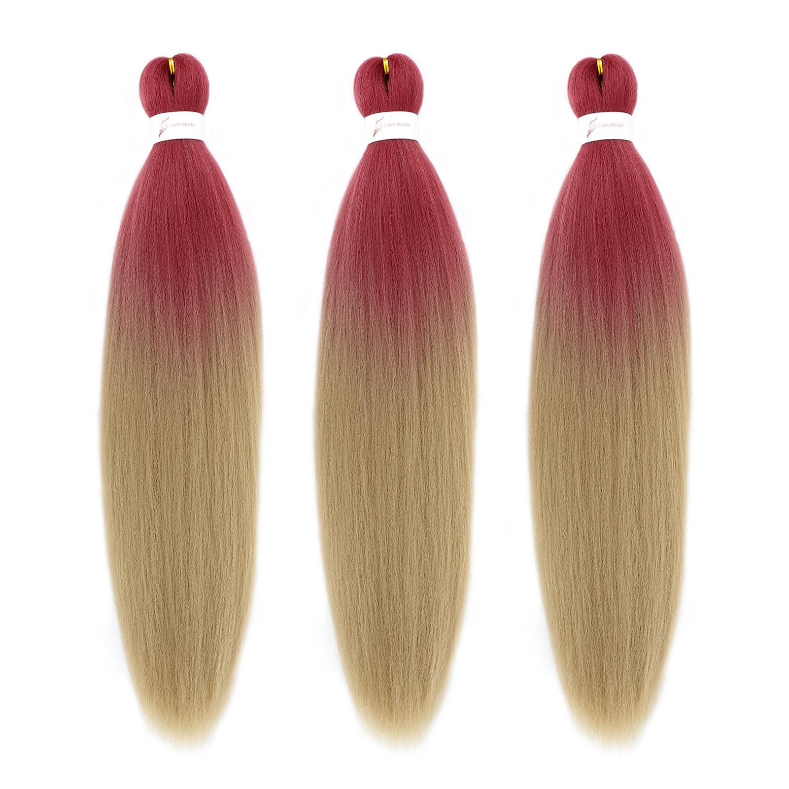Dorsanee Rose Red/Light Brown Braiding Hair Pre Stretched 24 Inch 3 Packs Braiding Hair Extensions For Box Braids Twists Locs Ha