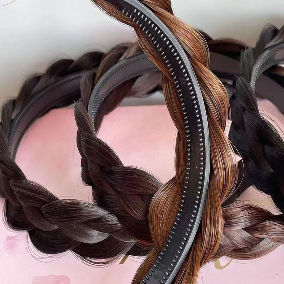 SLTXLNXH Wide Messy Braided Headband With Teeth Synthetic Hair Plaited Headband High Elasticity Braids Fishtail Braided Hair Ban