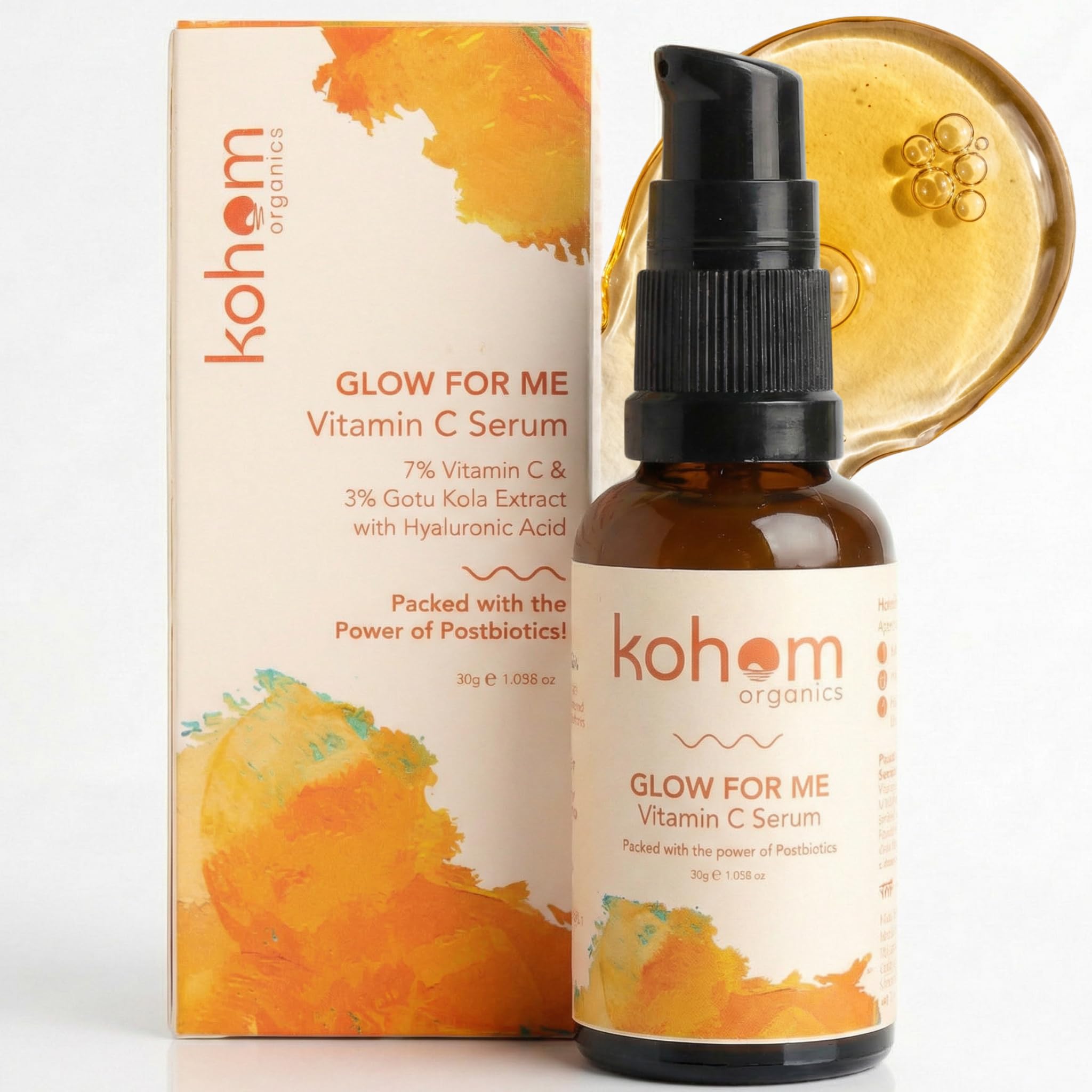 Kohom Organics Glow For Me Vitamin C Serum | Brightens Skin | Fades Dark Spots | Reduces Acne Marks | Hydrating With Vit C+Vit E