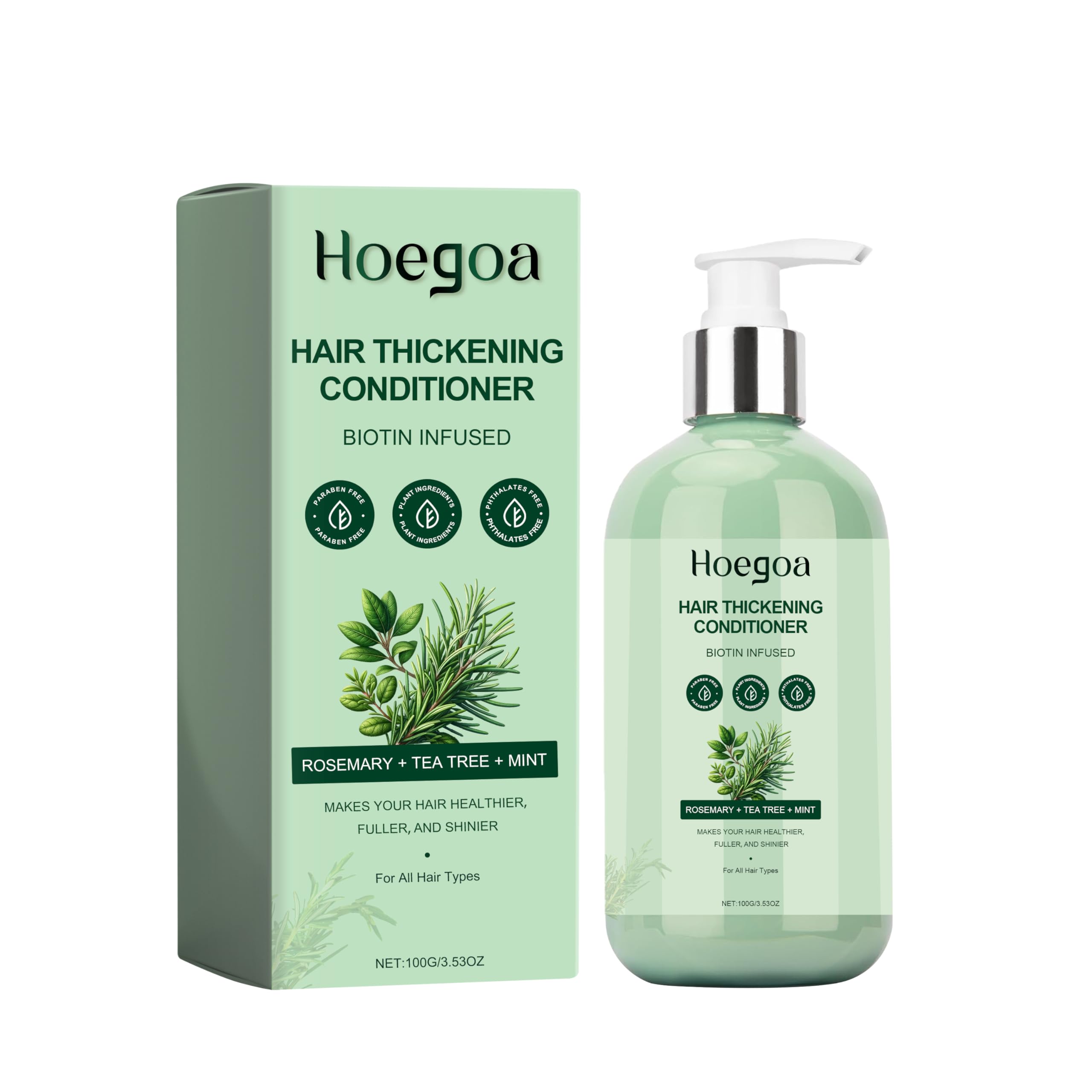 Hoegoa Hair Thickening Conditioner, Biotin Infused, Rosemary, Tea Tree & Mint, Paraben Free, All Hair Types, 3.53 oz