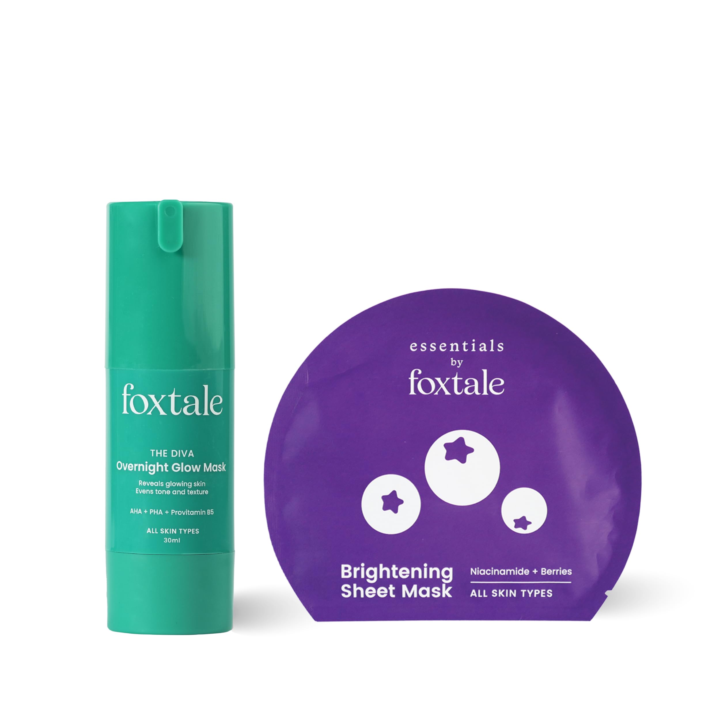 Foxtale Made To Brighten Duo For Glow And Bright Skin With Overnight Glow Mask  30Ml And Brightening Sheet Mask 26G, For All S