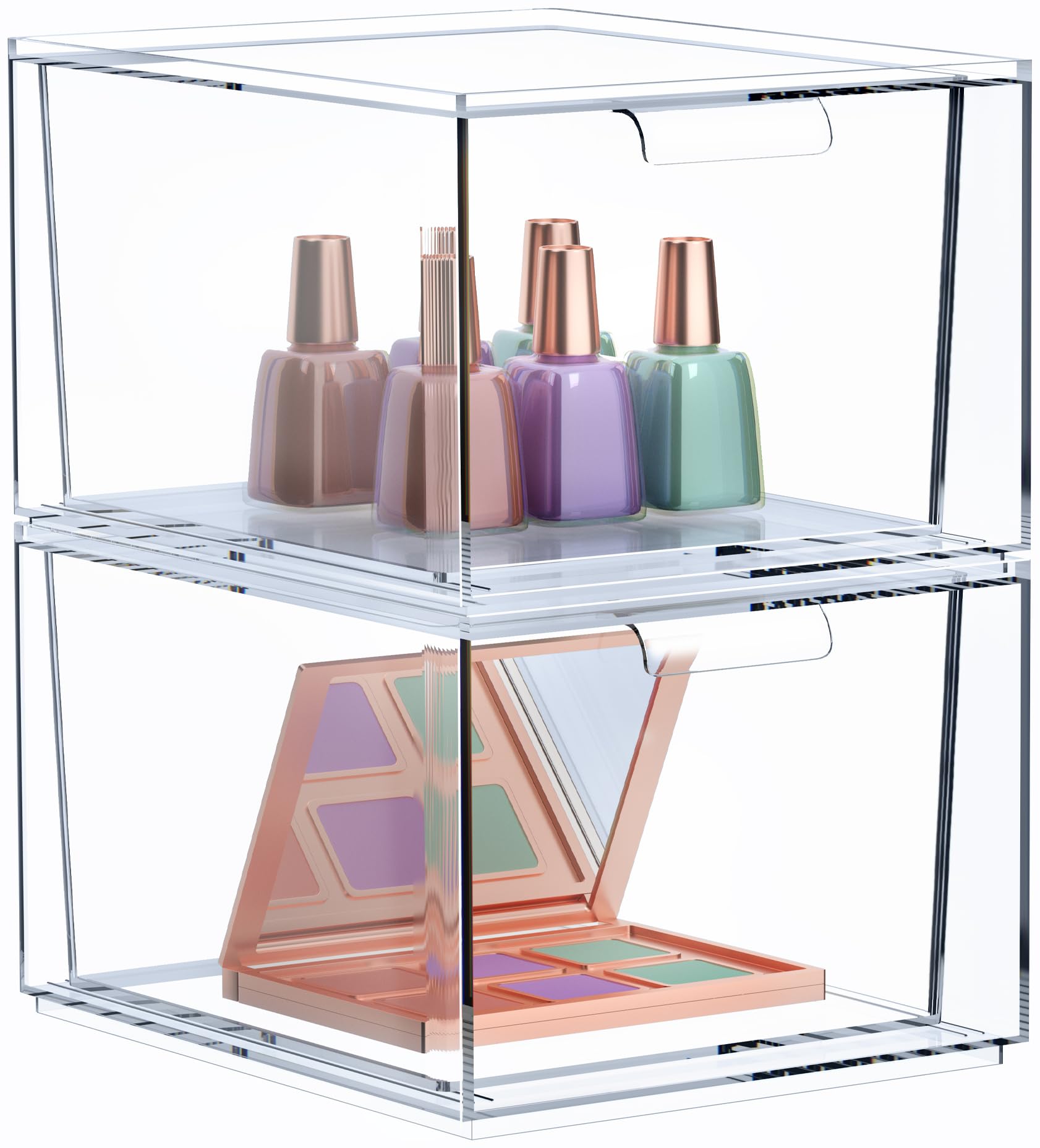 Sorbus 2 Pack Makeup Organizer - Clear Stackable Acrylic Drawer Organizer For Vanity, Bathroom, Undersink, Cabinets, Jewelry, St