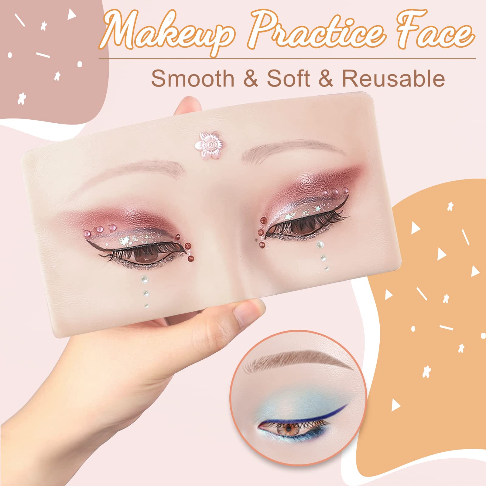Banugo Silicone Makeup Practice Face Board with Brushes & 165 Pearl Stickers, White