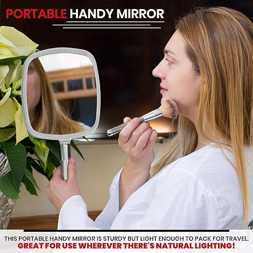 MIRRORVANA Large Hand Mirror with Comfy Handle for Men & Women - Professional Handheld Haircut Mirrors for Barber and Salon - 9