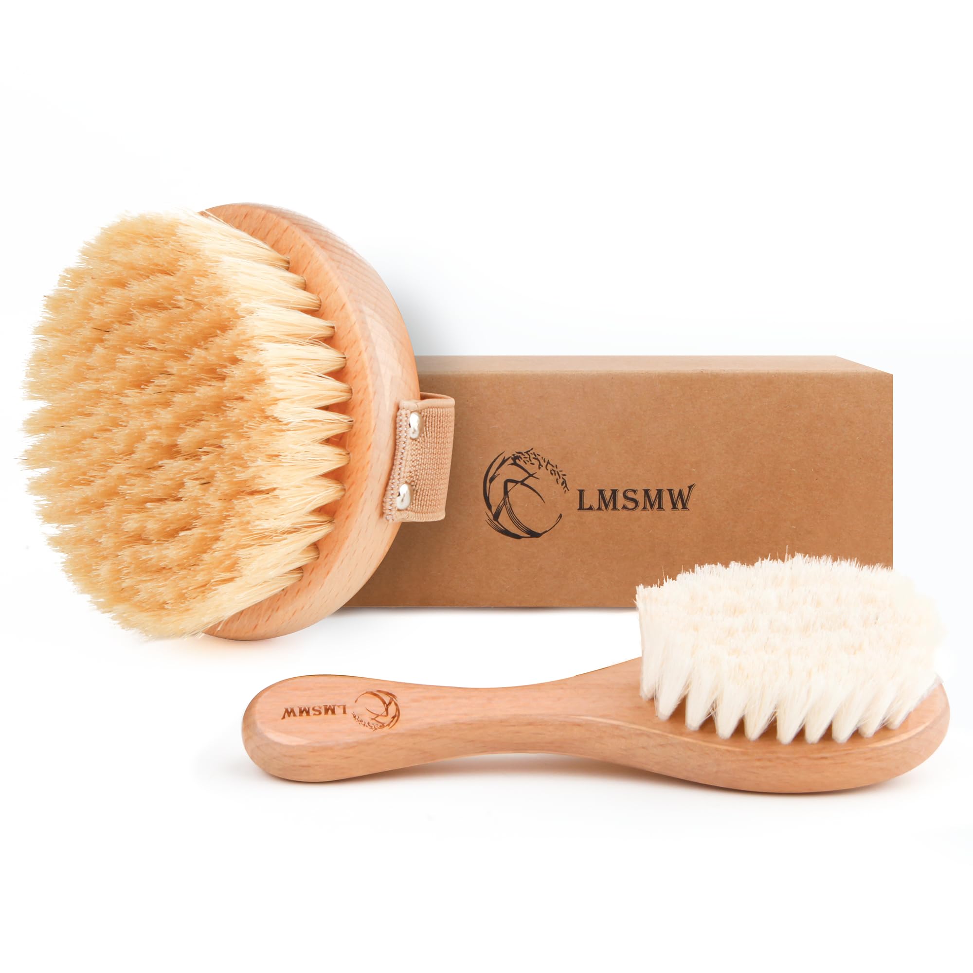 Dry Brushing Body Brush Set for Body and Face, Boar Bristle Body Scrub Brush and Soft Facial Brush, Exfoliating Dry Brush Kit fo