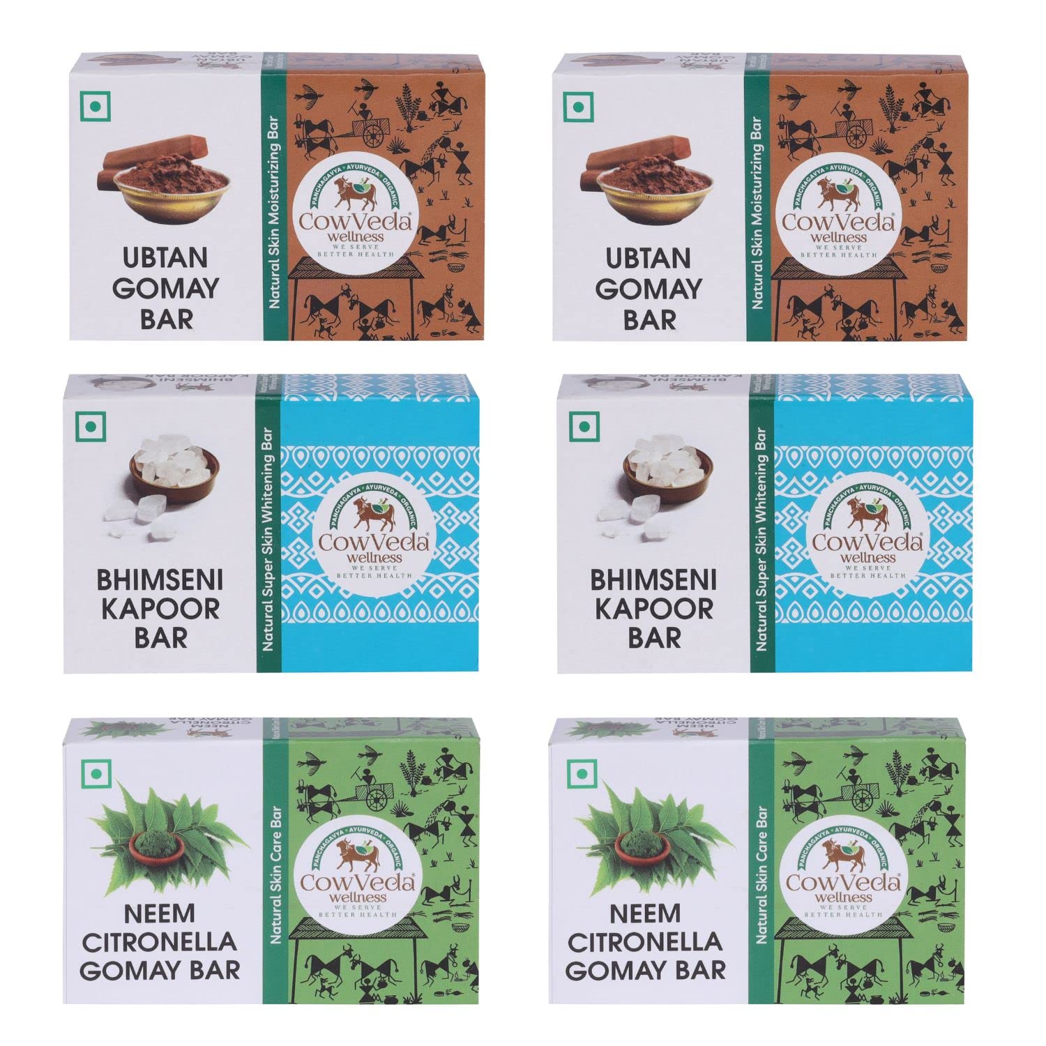Cowveda Wellness Neem Citronella,Gomay Ubtan & Bhemseni Kapoor Bathing Soap For Mens & Womens Handmade Organic Soap With 100% Or