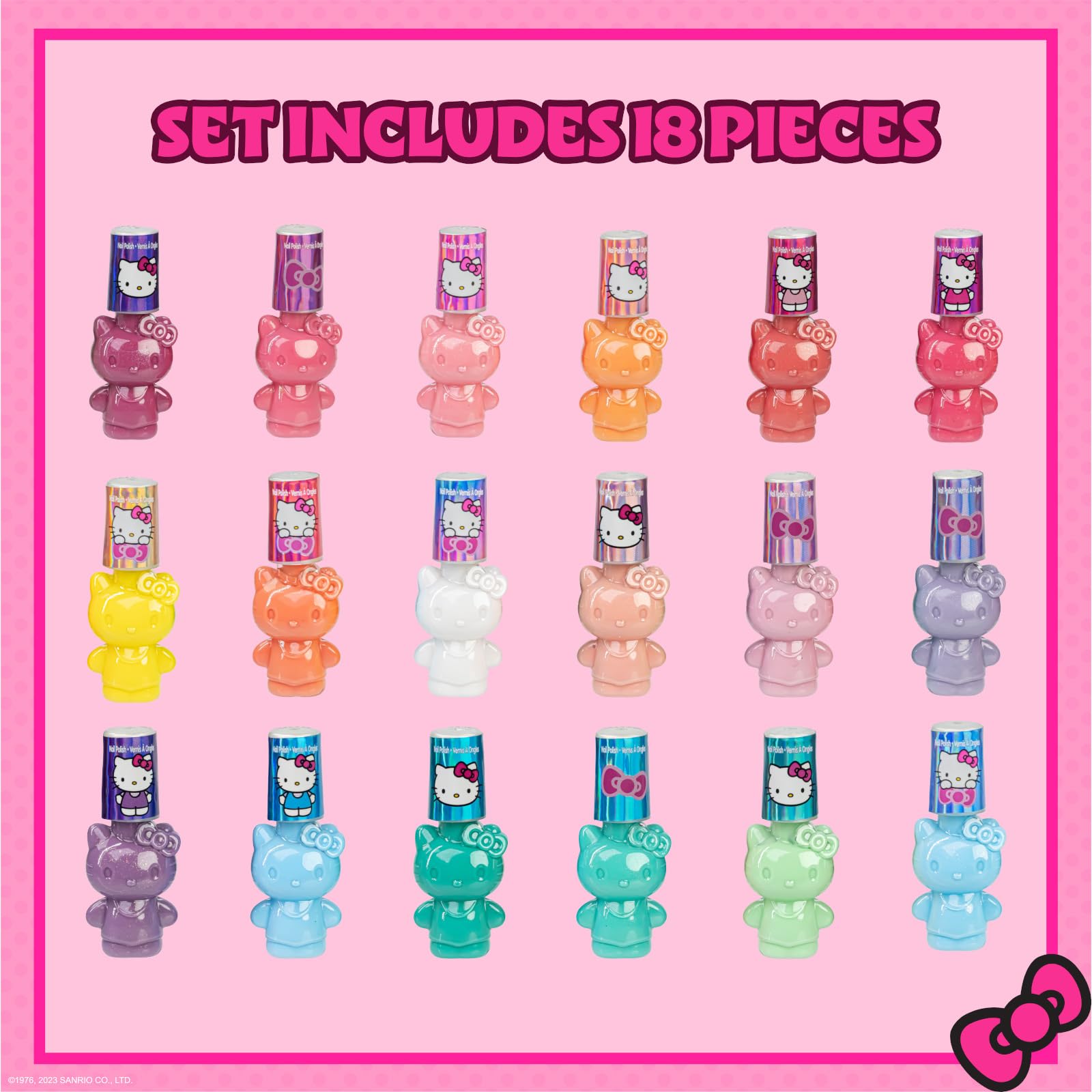 Hello Kitty Non-Toxic Peel-Off Water-Based Safe Quick Dry Nail Polish Set for Girl Kids Ages 3+, Perfect for Birthday Gift Parti