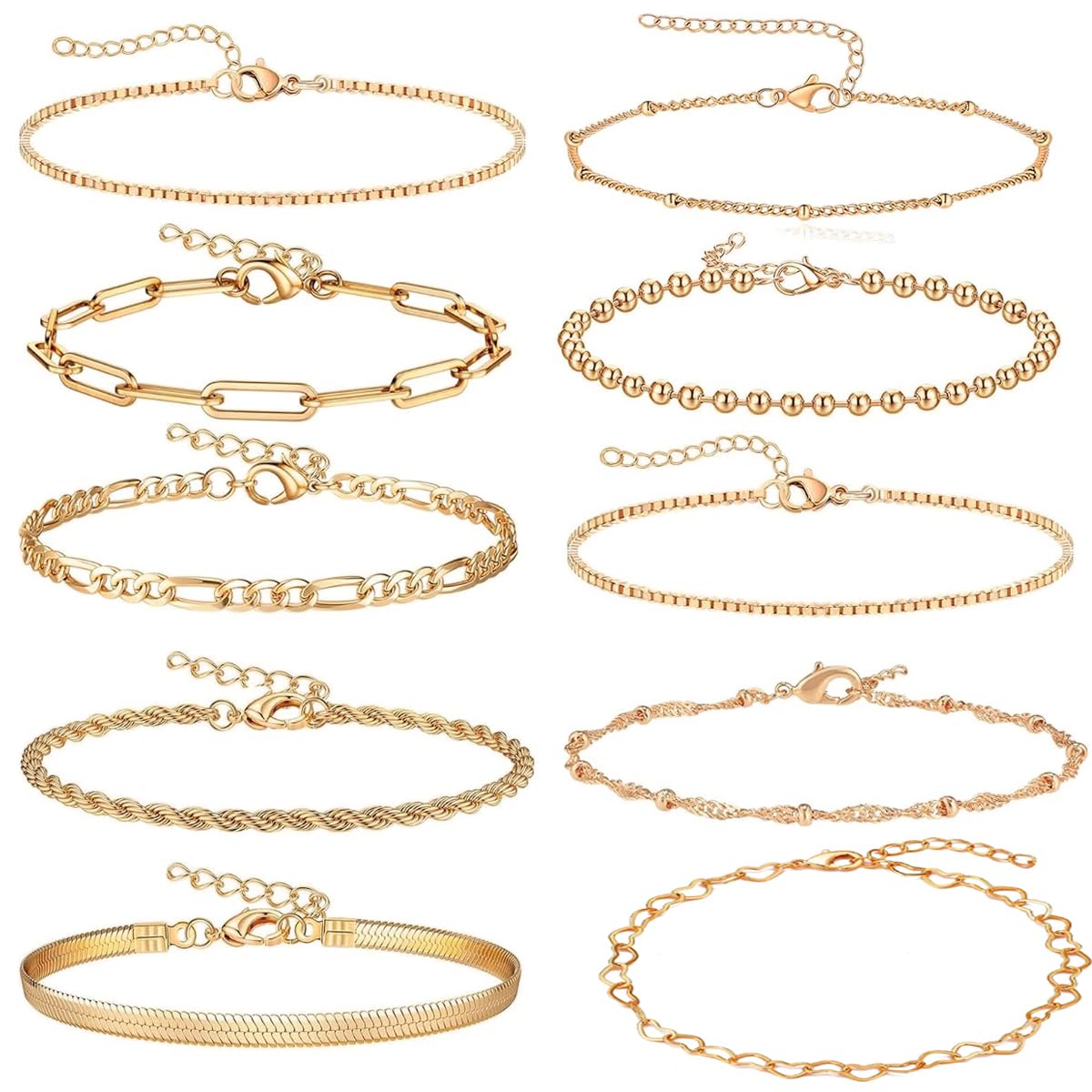 Sannidhi Gold Bracelets For Women Pack Of 10 Alloy Layered Bracelets Set Slim Link Bracelet Women Wrist Jewelry Fashion Accessor