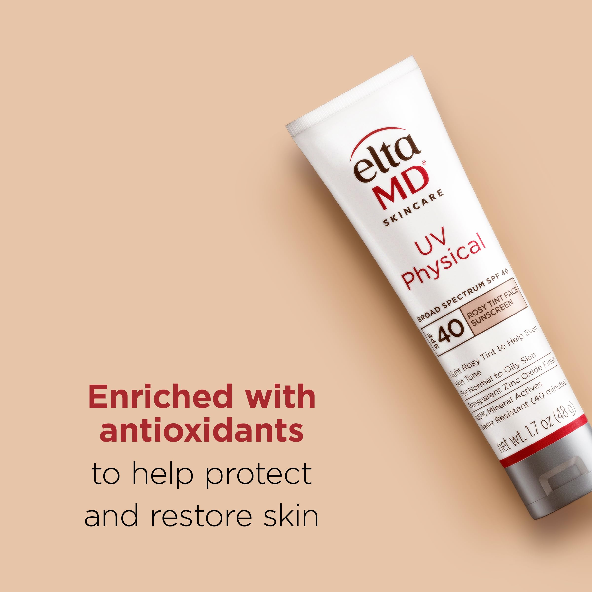 Eltamd Uv Physical Rosy Tint Sunscreen For Face, Spf 41 Antixoidant Tinted Sunscreen, 100% Mineral Actives, 1.7 Oz