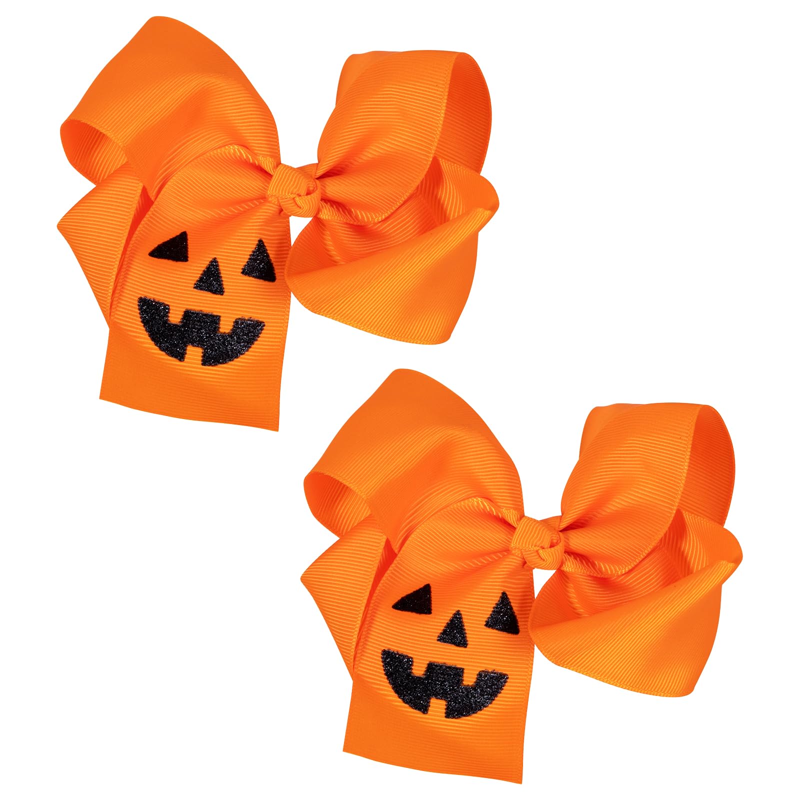 Pumpkin Hair Bows Clip 4.5'' Girls Cute Orange Fall Thanksgiving Halloween Ribbon Cheer Barrette Alligator Pins Handmade Autumn