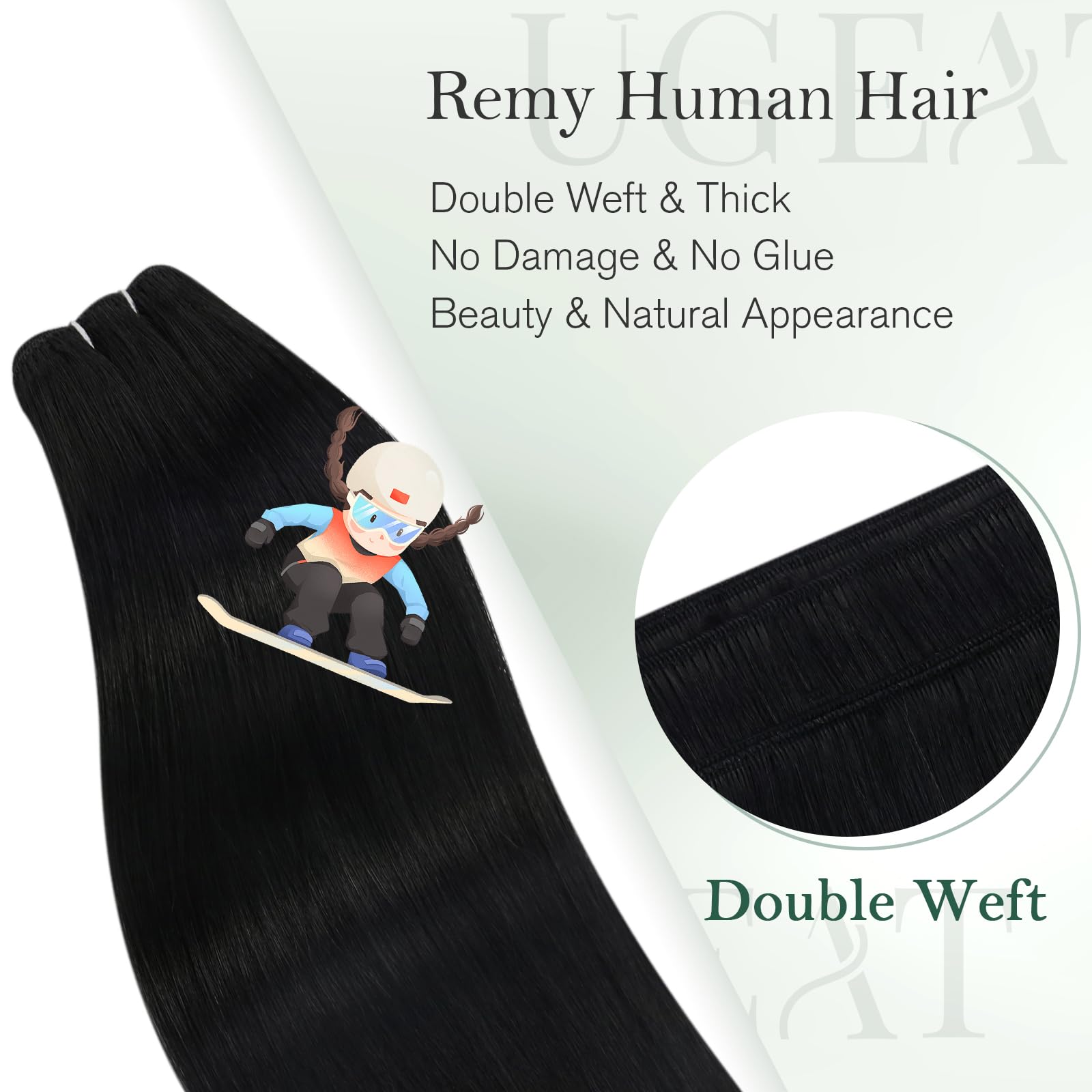 Ugeat 24 Inch Hair Extensions Real Human Hair Weft For Black Women Remy Sew In Human Hair Extensions Jet Black Long Straight Nat
