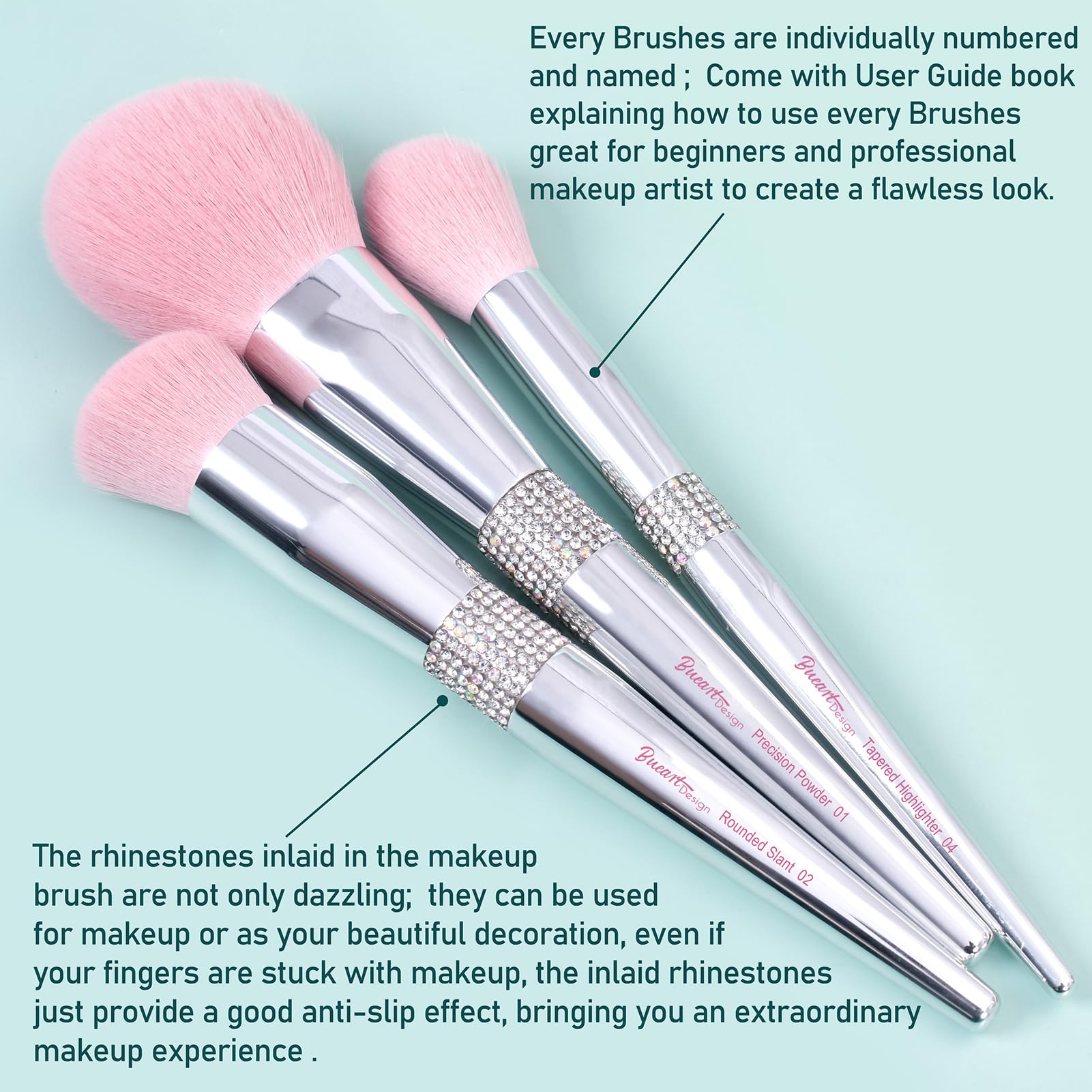 Bueart Design Elegant Pink Ultra Soft Labeled Makeup Brushes Sets With Brush Holder Makeup Brush Set With Foundation Powder Blus