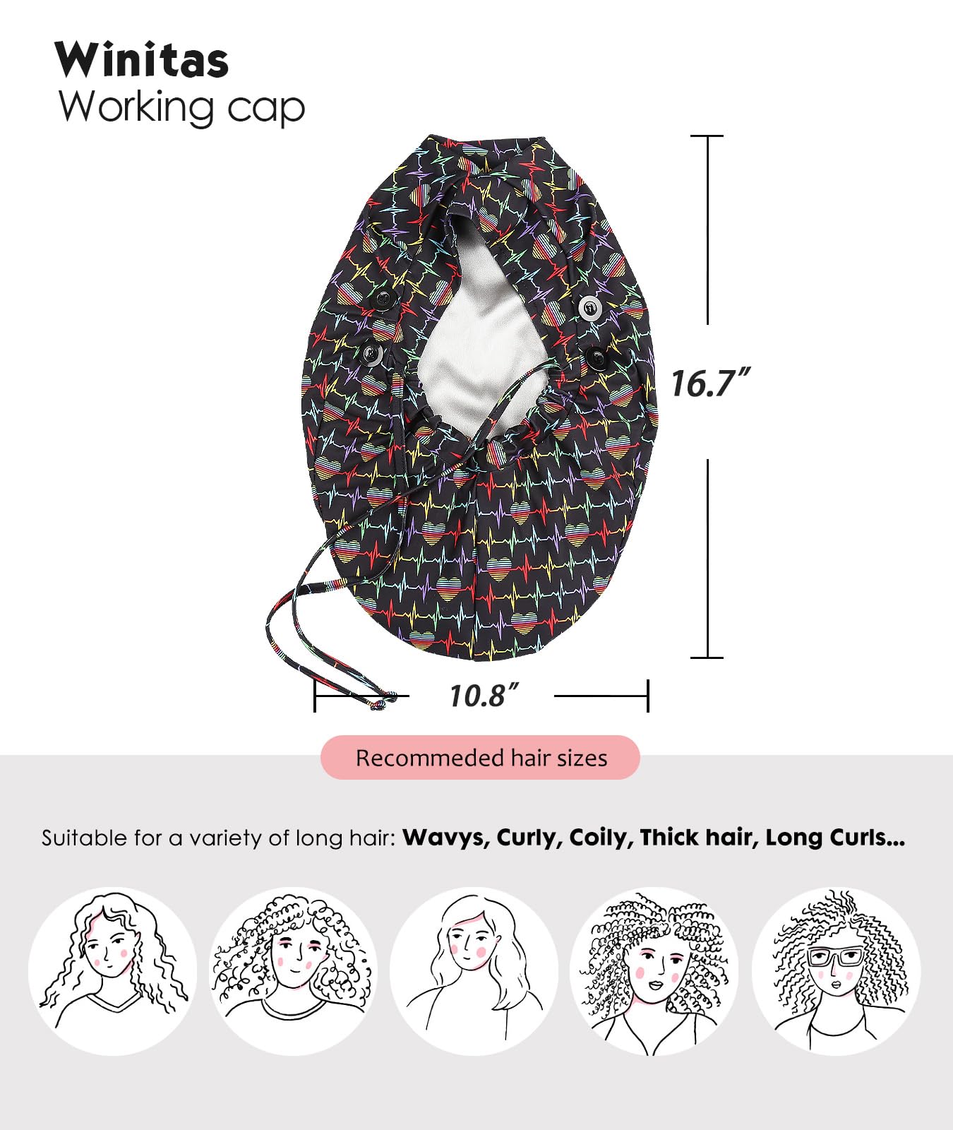 Extra Large Work Cap For Long Ponytail Hair Silk Satin Caps