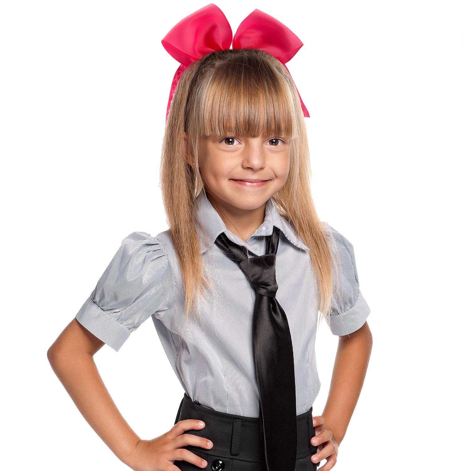 10pcs Breast Cancer Awareness Cheer Bows,7 Inches Pink Cheer Bows For Girls Women In October Cheerleading Hair Elastic Bands