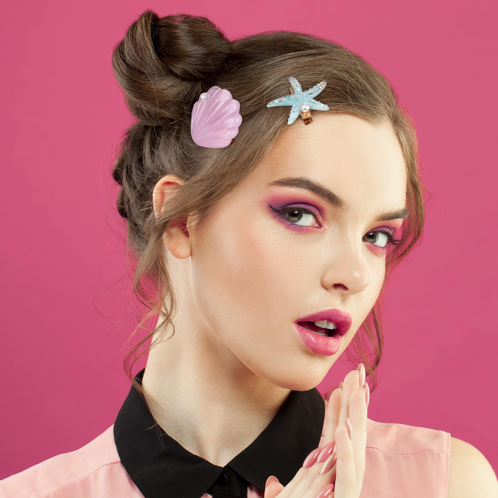 Pagow 10 Pieces Starfish Hair Clips, Rhinestone Pearls Crystal Hair Barrettes, Sea Star Ponytail Holder, Cute Wedding Headpiece