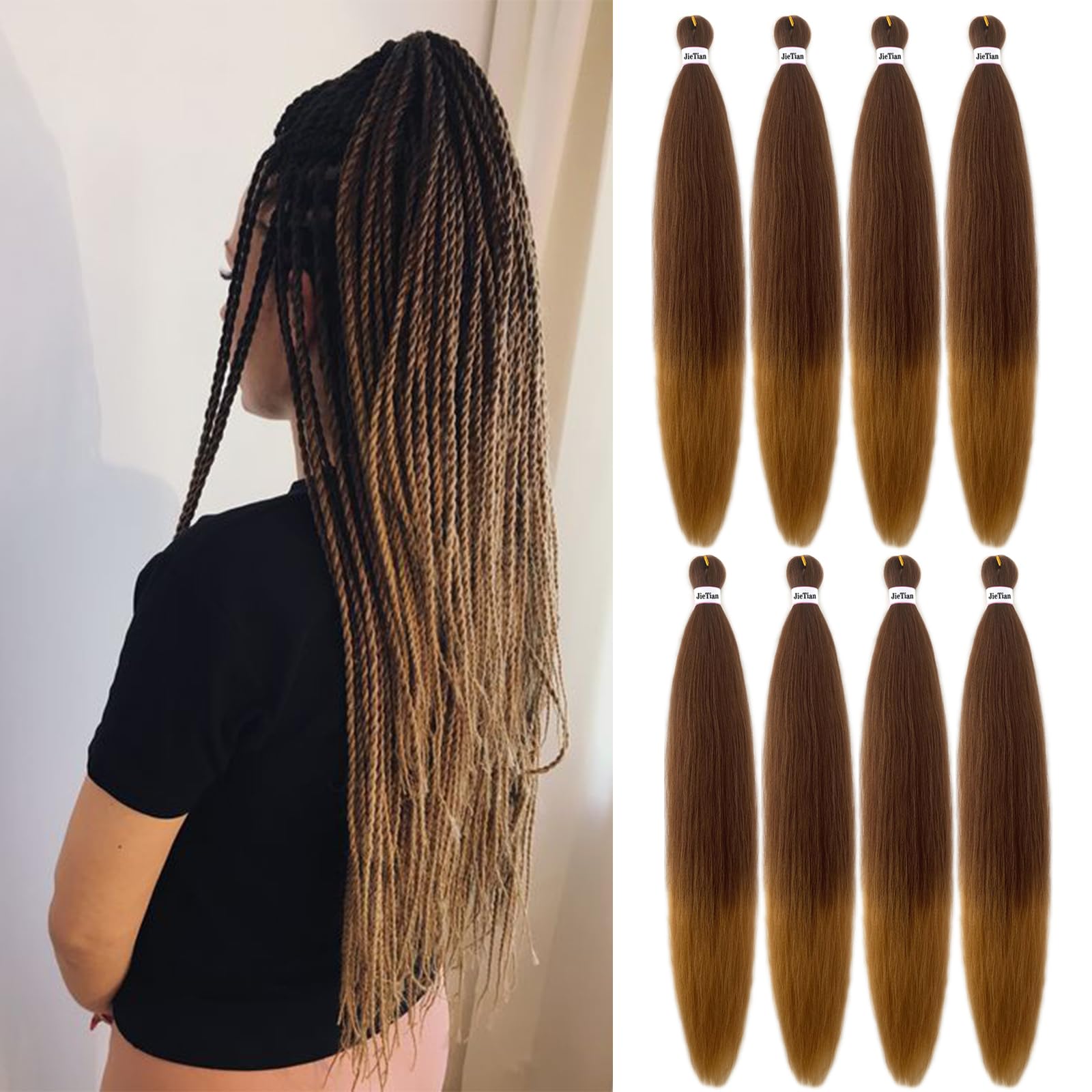Liang Dian Braiding Hair Pre Stretched Ombre 30 Inch 8 Packs Synthetic Crochet Braids Hot Water Setting Professional Soft Yaki T