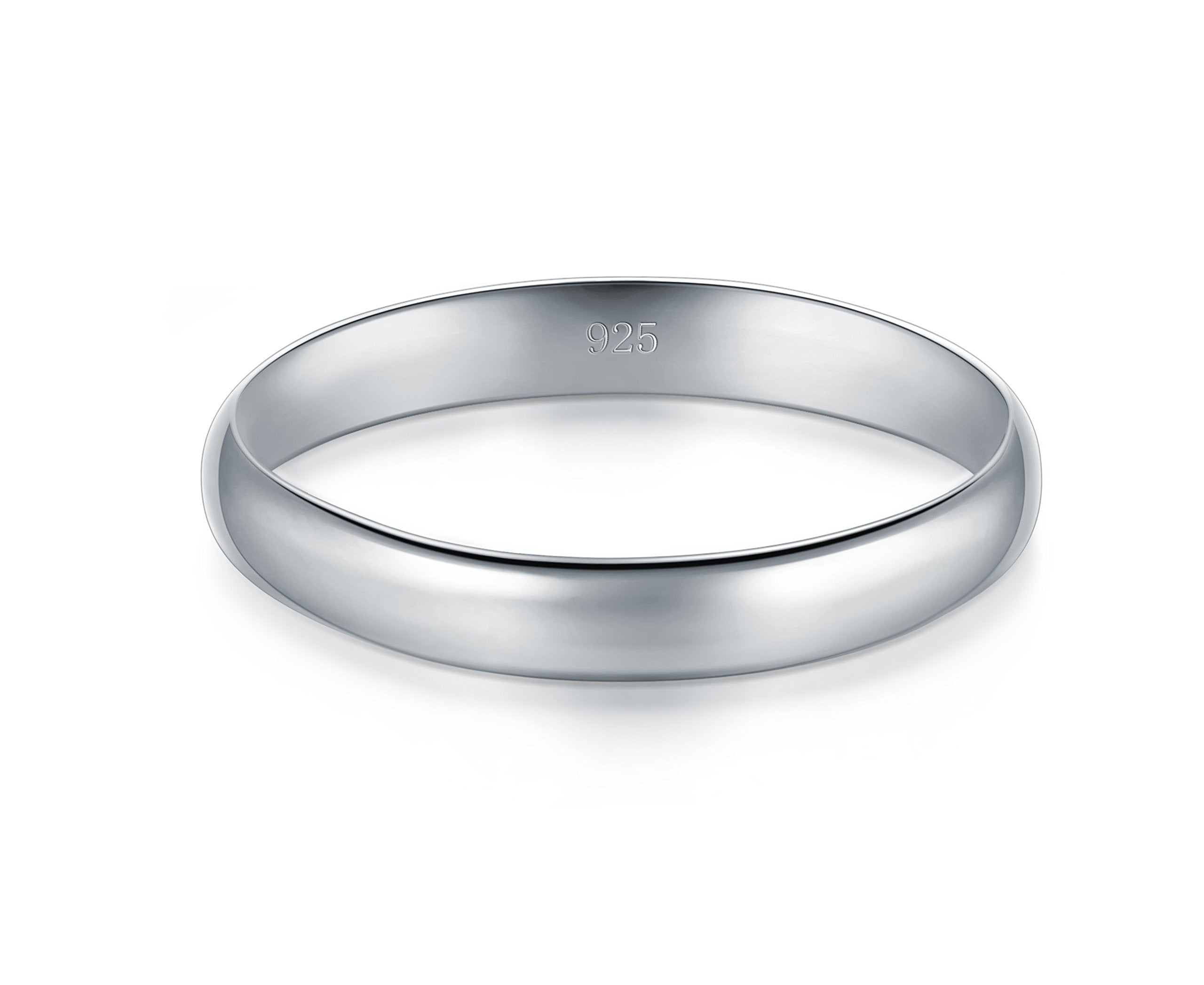 BORUO 925 Sterling Silver Ring High Polish Plain Dome Tarnish Resistant Comfort Fit Wedding Band 3mm Ring Size 4