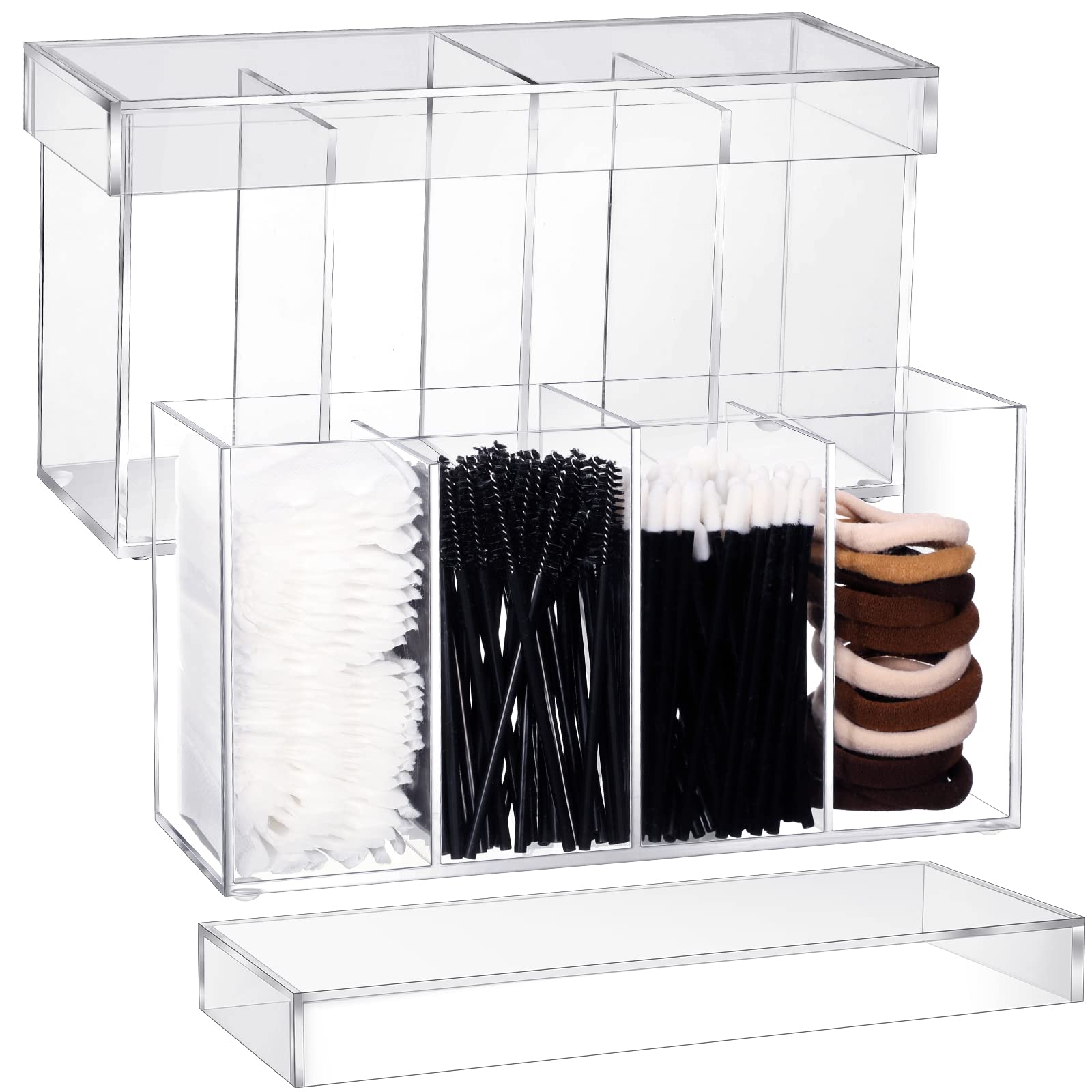 Yulejo 4 Compartment Acrylic Makeup Organizer And Storage With Lid Bathroom Storage With 4 Tray Eyelash Mascara Brushes Organize