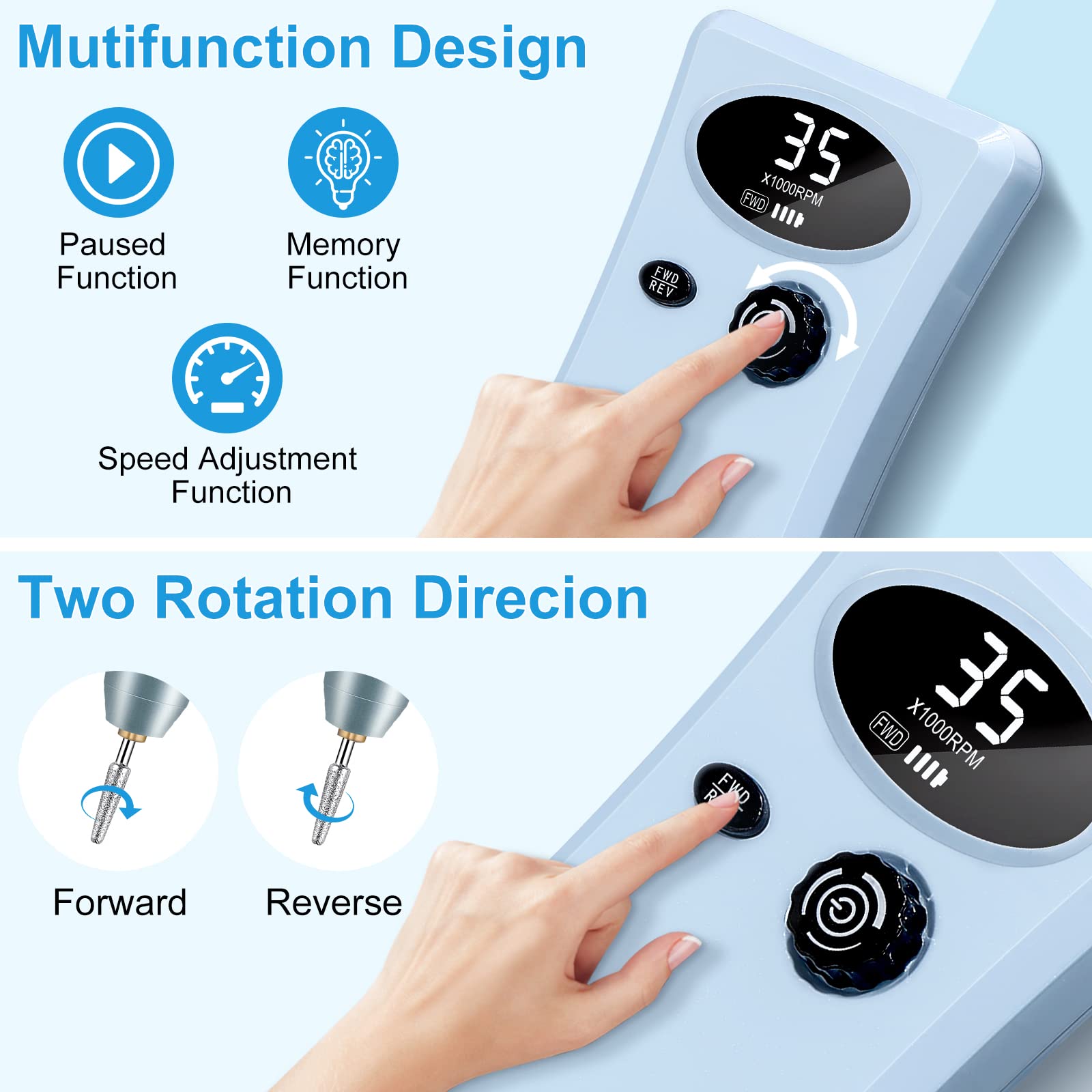 Electric Nail Drill, 35000Rpm Professional Nail Drill Machine, Portable Nail Drills For Acrylic Nails, Electric Nail File Rechar