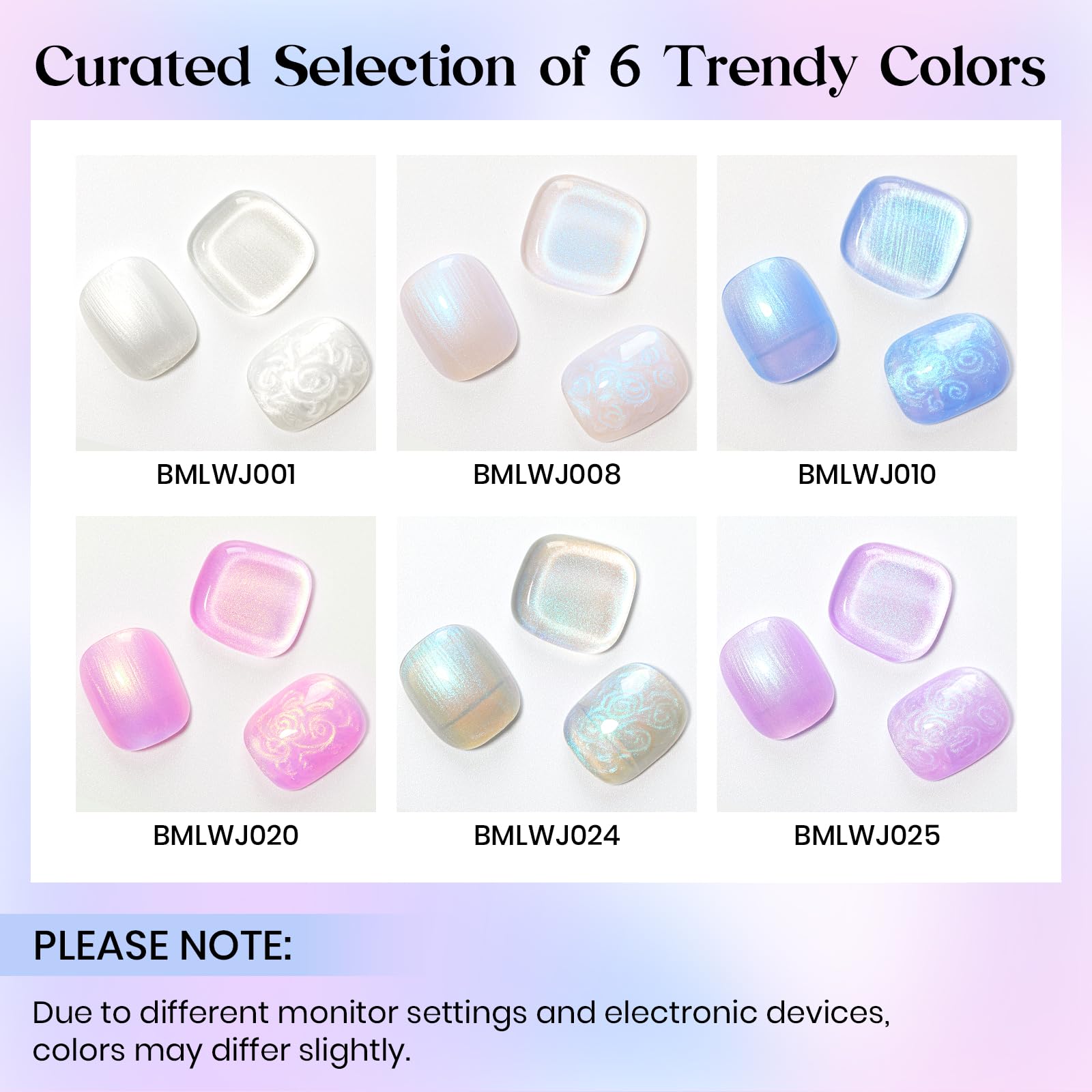Mizhse Pearl Gel Nail Polish, 6 Colors Iridescent Mermaid Gel Polish Set, Drawing Nail Gel Shell Thread Effect Shimmer White Pin