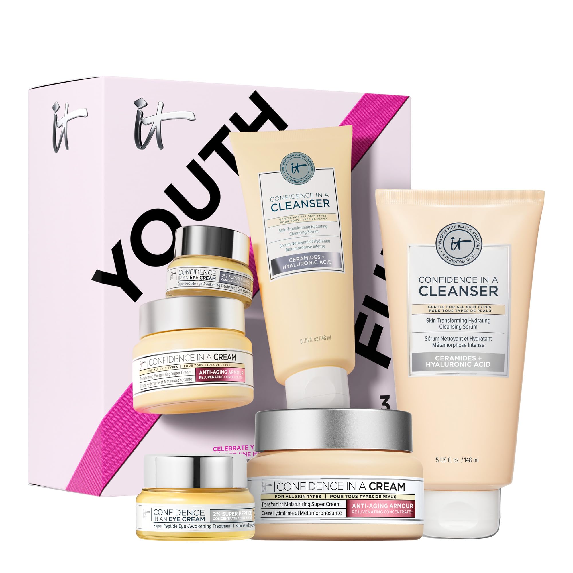 IT Cosmetics Celebrate Youthful Hydration Anti-Aging Skincare Set ($141 Value) - 3-Piece Full Size Gift Set for Women with Hydra