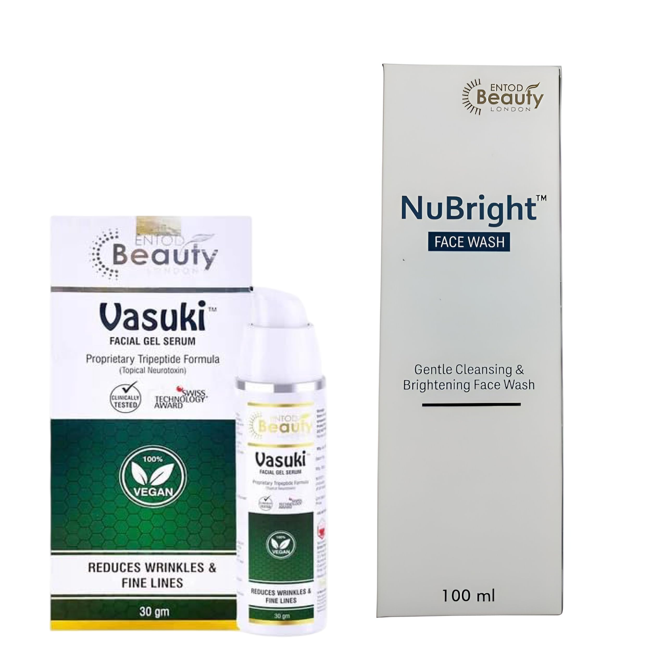 Enjod Beauty Nubright Face Wash 100Ml And Vasuki Facial Gel Serum 30G | Gentle Cleansing & Brightening Skincare Combo