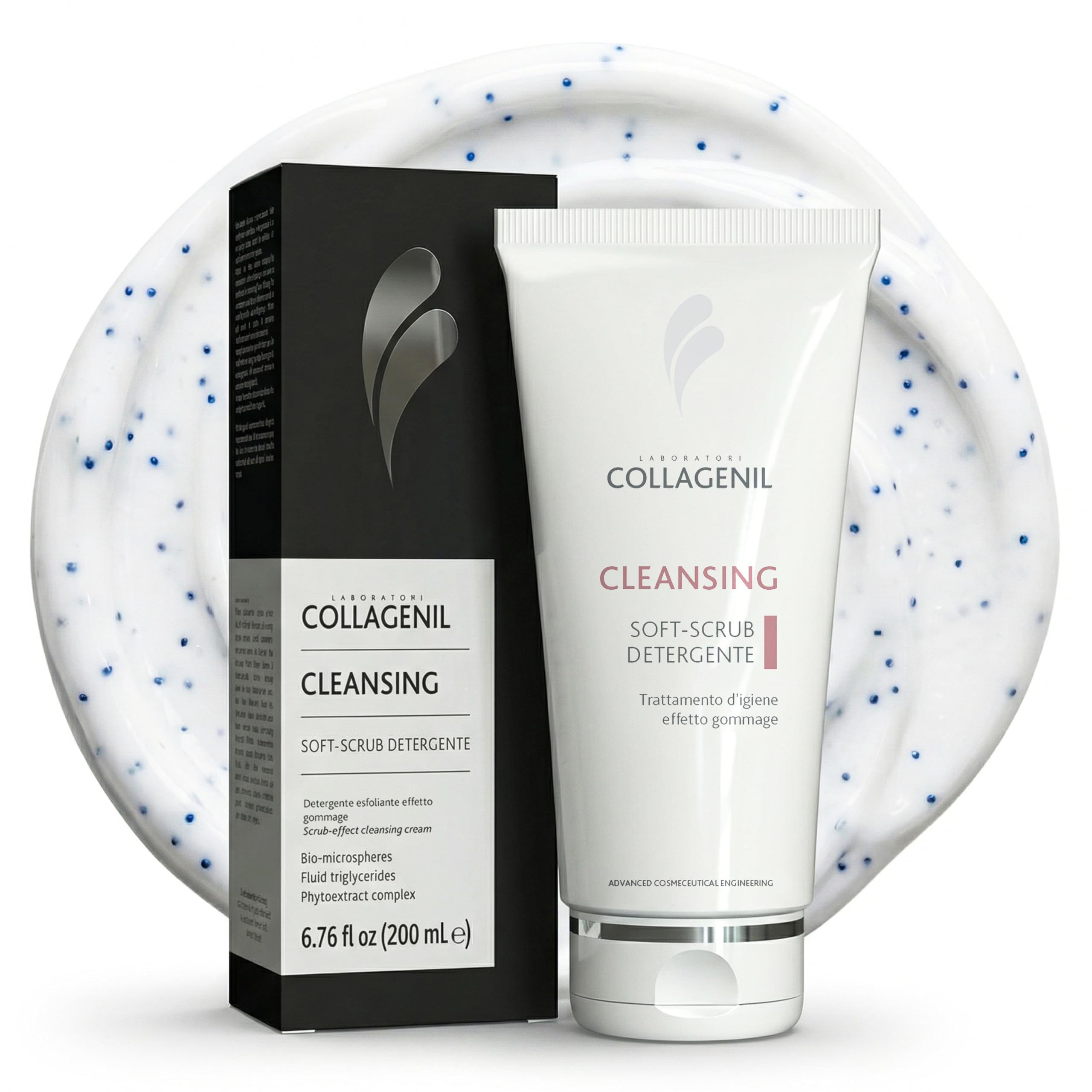 Collagenil SoftScrub Detergente Exfoliating Face Cleanser Scrub, Gentle Cleansing Cream with Biomicrospheres, pH Balanced, 6.7