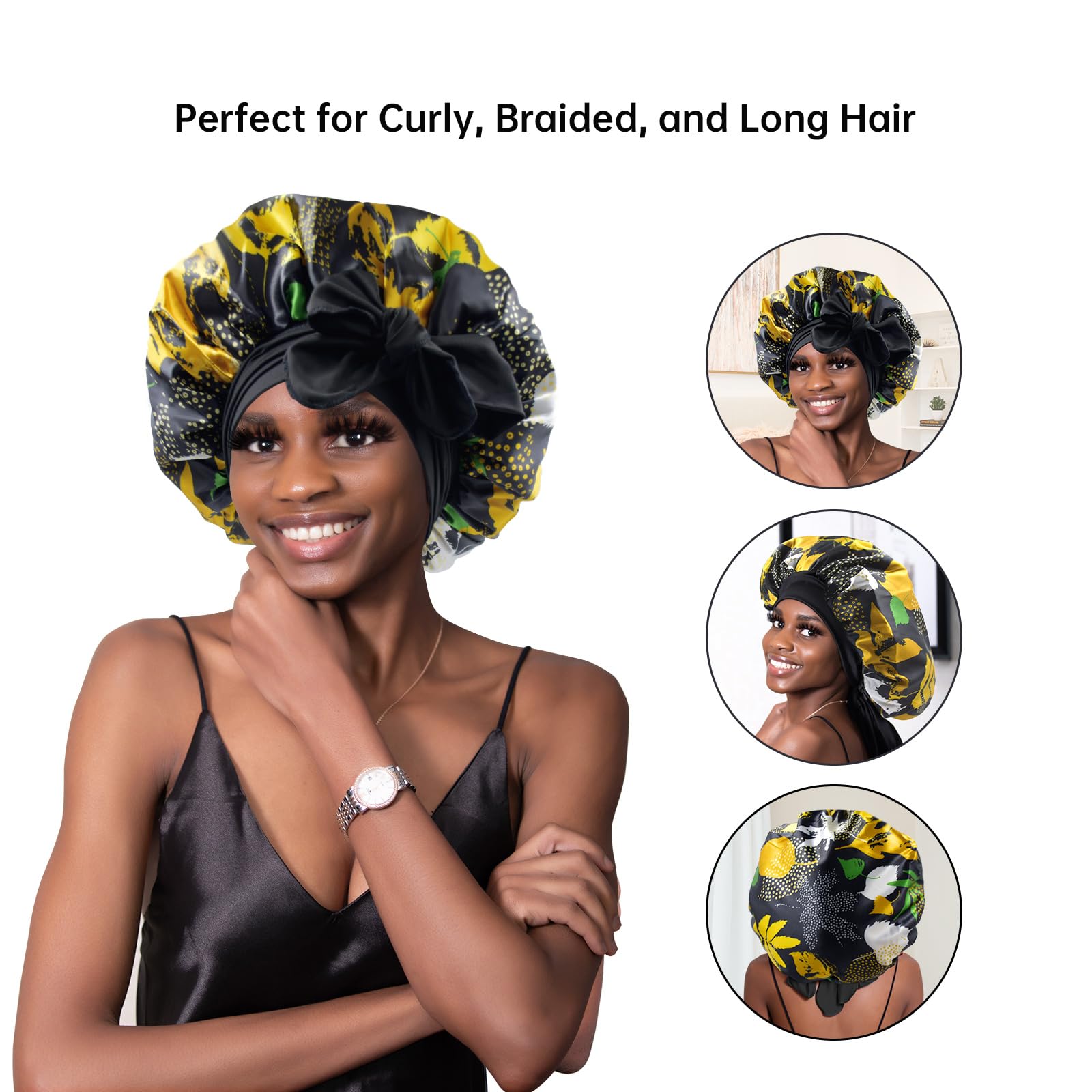 BONNET QUEEN Silk Bonnet for Sleeping Women Reversible Double Layer Satin Bonnet Hair Bonnet Night Sleep Cap for Curly Hair
