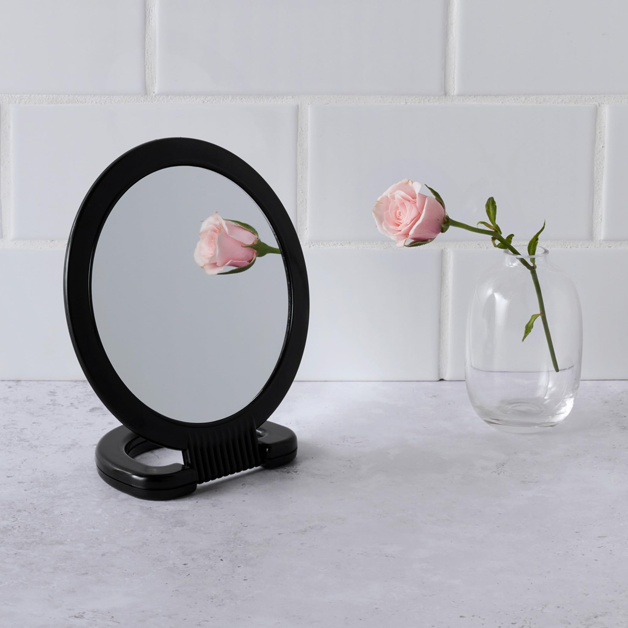 Diane Hand Mirror with Stand with 1X and 3X Magnification, Double-Sided Hand Held Mirror with Handle for Salon, Barber, Vanity,