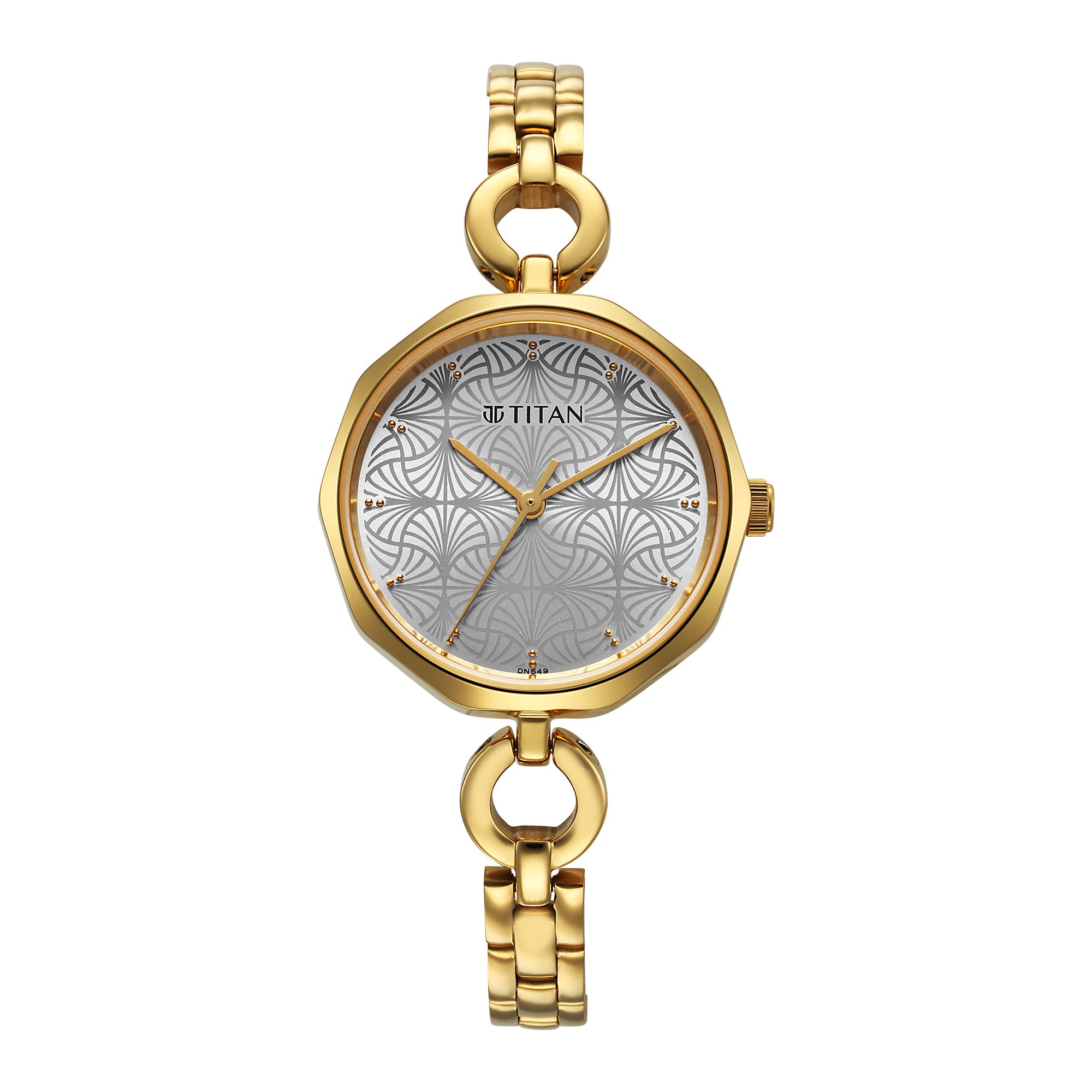 Titan Women Stainless Steel Analog Silver Dial Casual Watch, Band Color-Yellow, Yellow Plating