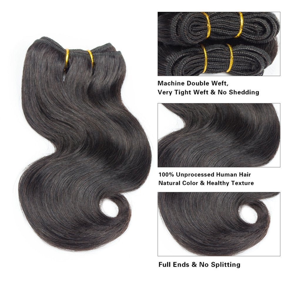 4Bundles Brazilian Body Wave Virgin Hair Extension Human Hair Bundles 8Short Virgin Brazilian Hair Weaves 50G/Pcs Human Hair Ext