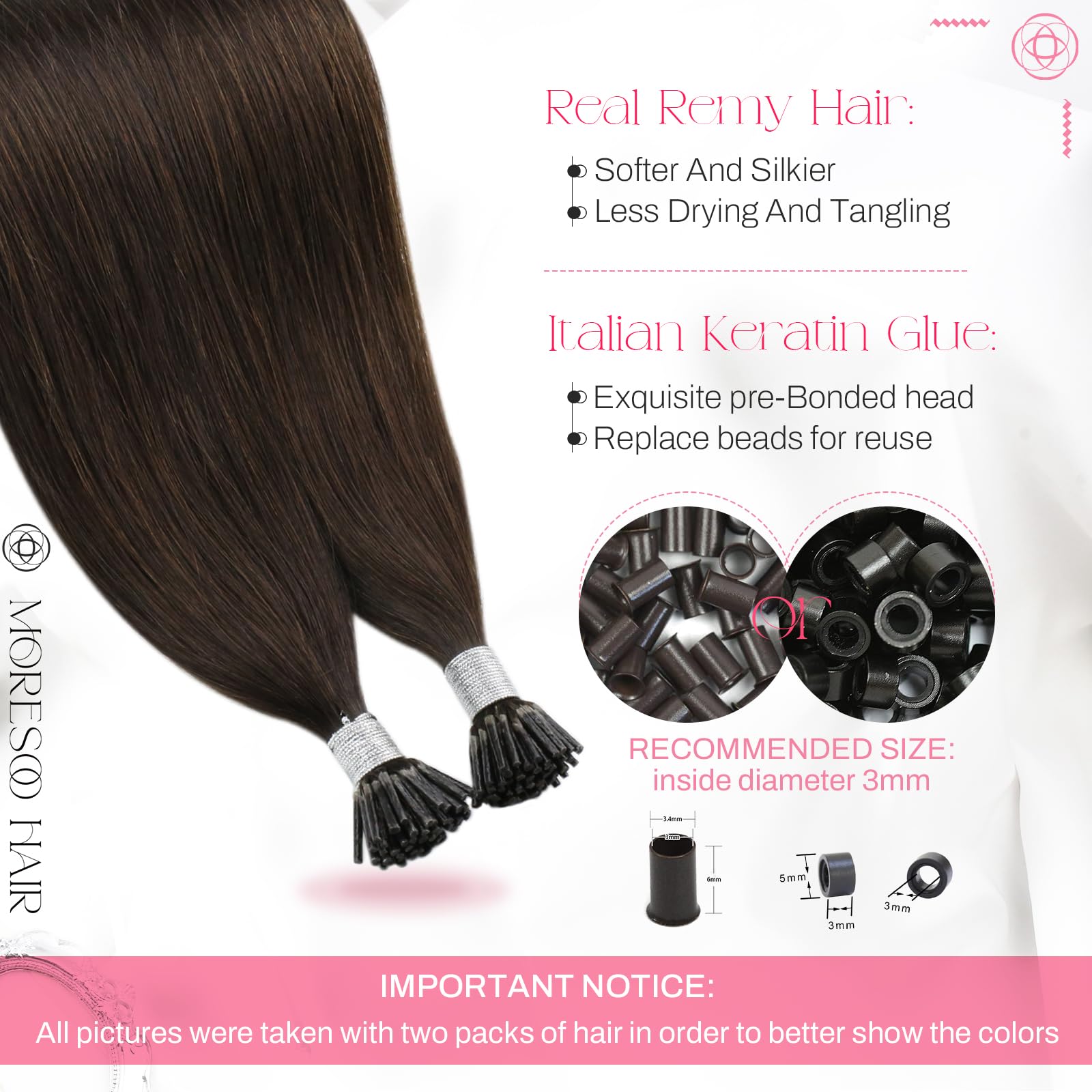 Moresoo I Tip Hair Extensions Human Hair 24 Inch Straight Itip Human Hair Extensions Darkest Brown Itip Hair Extensions Real Hum