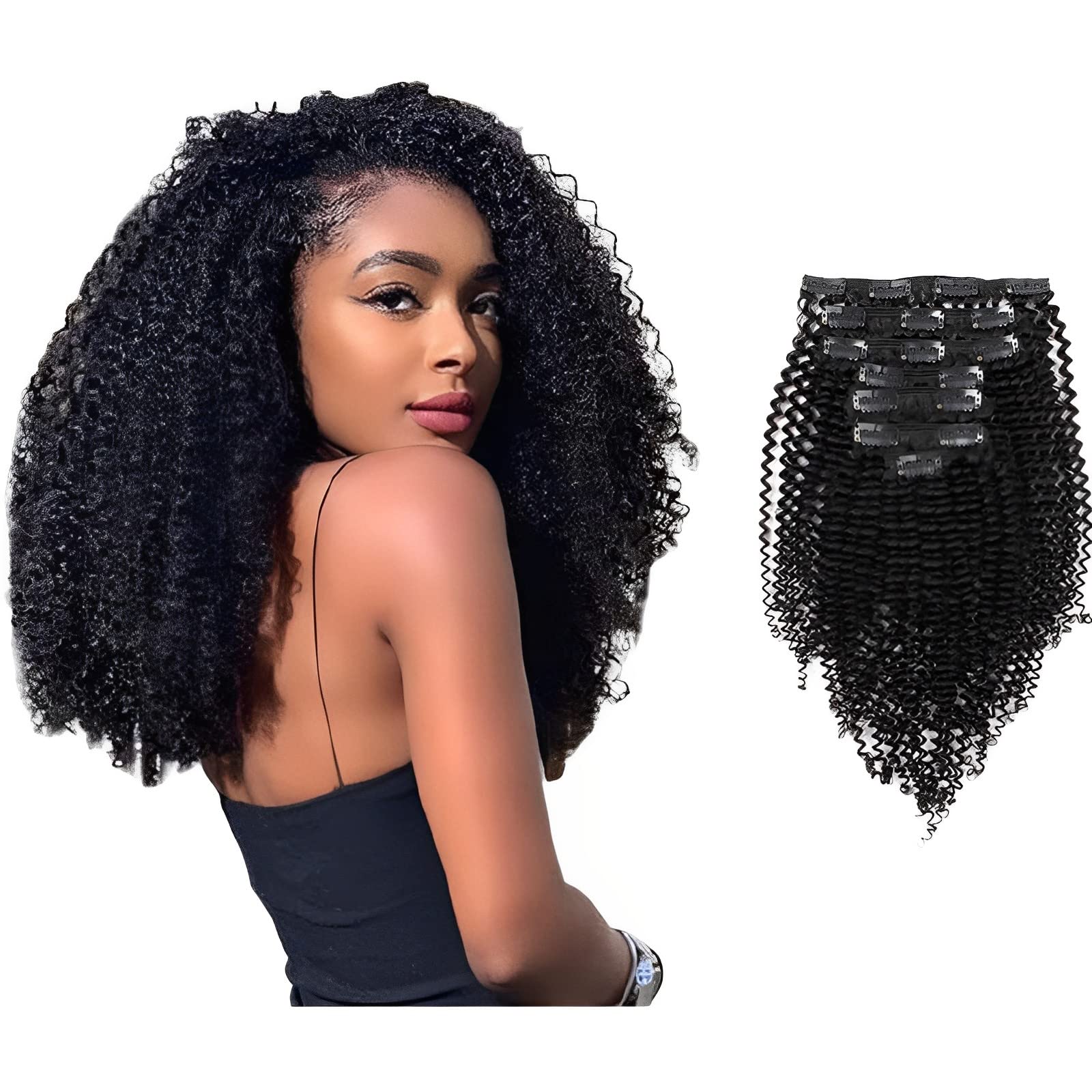 ABH AMAZINGBEAUTY HAIR Kinkys Curly Clip in Hair Extensions 3C and 4A Double Wefts Real Remy Human Hair Curly Clip ins for Afric