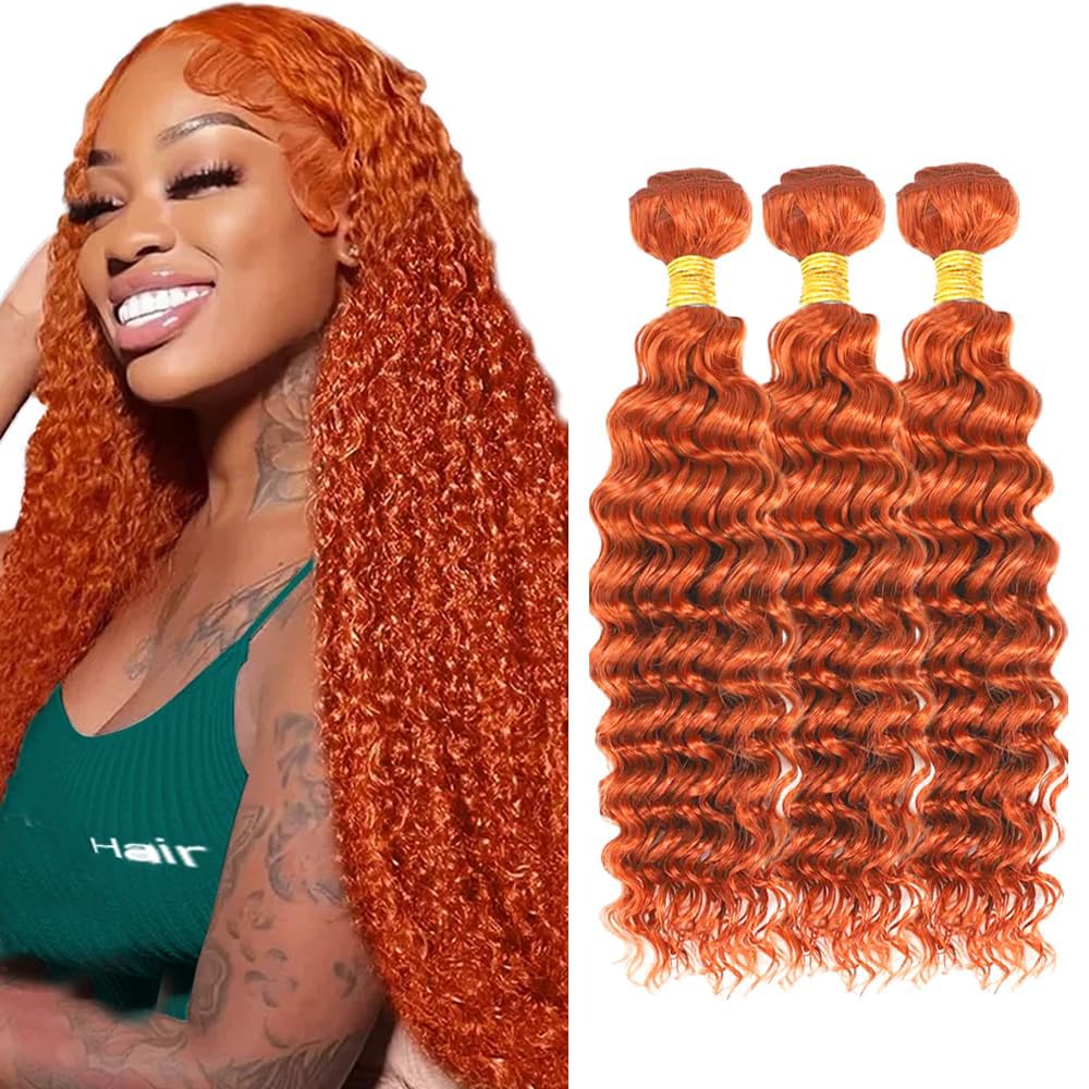 #350 Ginger Orange Bundles Human Hair Deep Wave Bundles 14 16 18 Inch Unprocessed Brazilian Virgin Remy Hair 3 Bundle Orange Dee