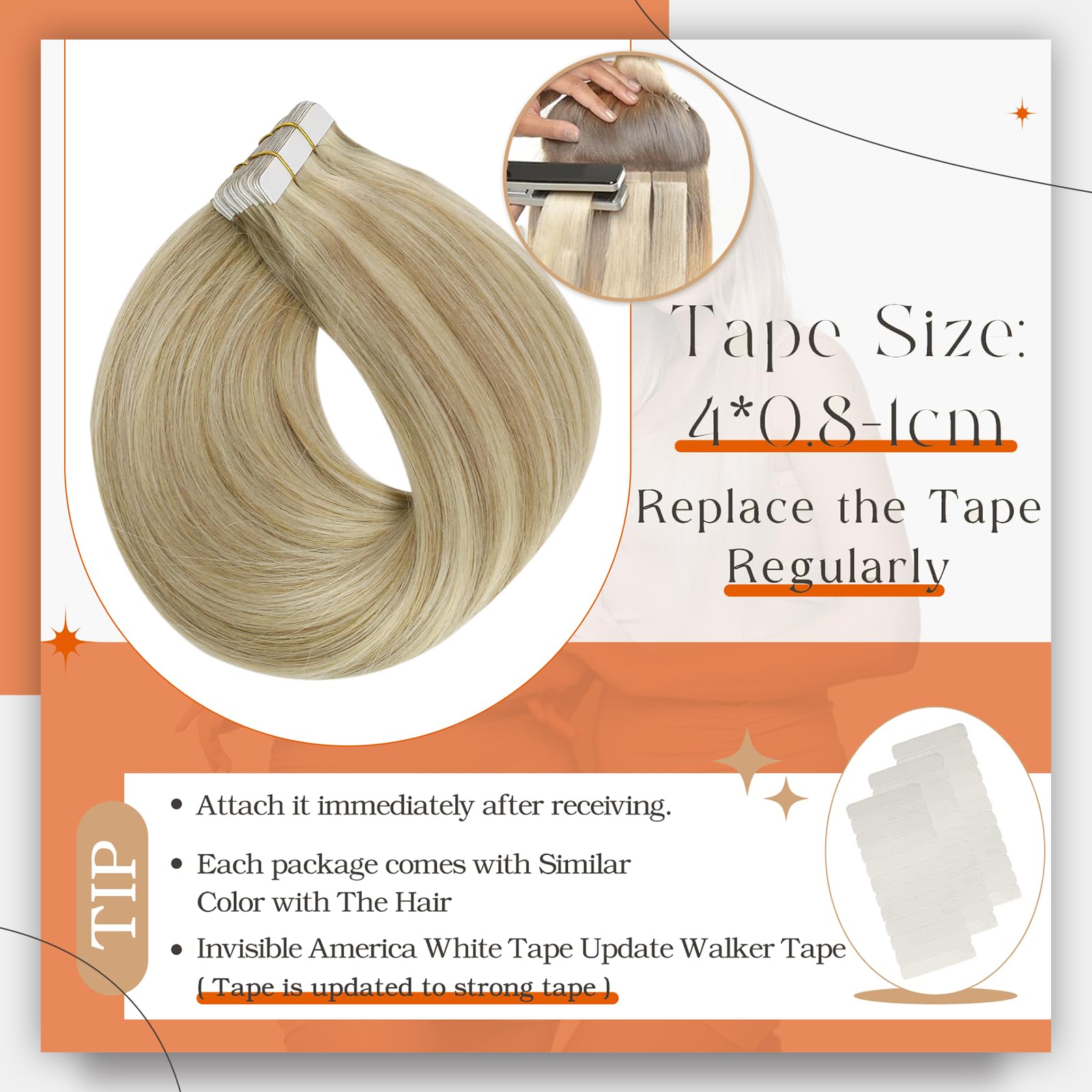 Full Shine Tape In Hair Extensions 24 Inch Double Sided Tape Hair Color 16 Highlighted 22 Blonde Hair Extensions Pu Tape In Hair