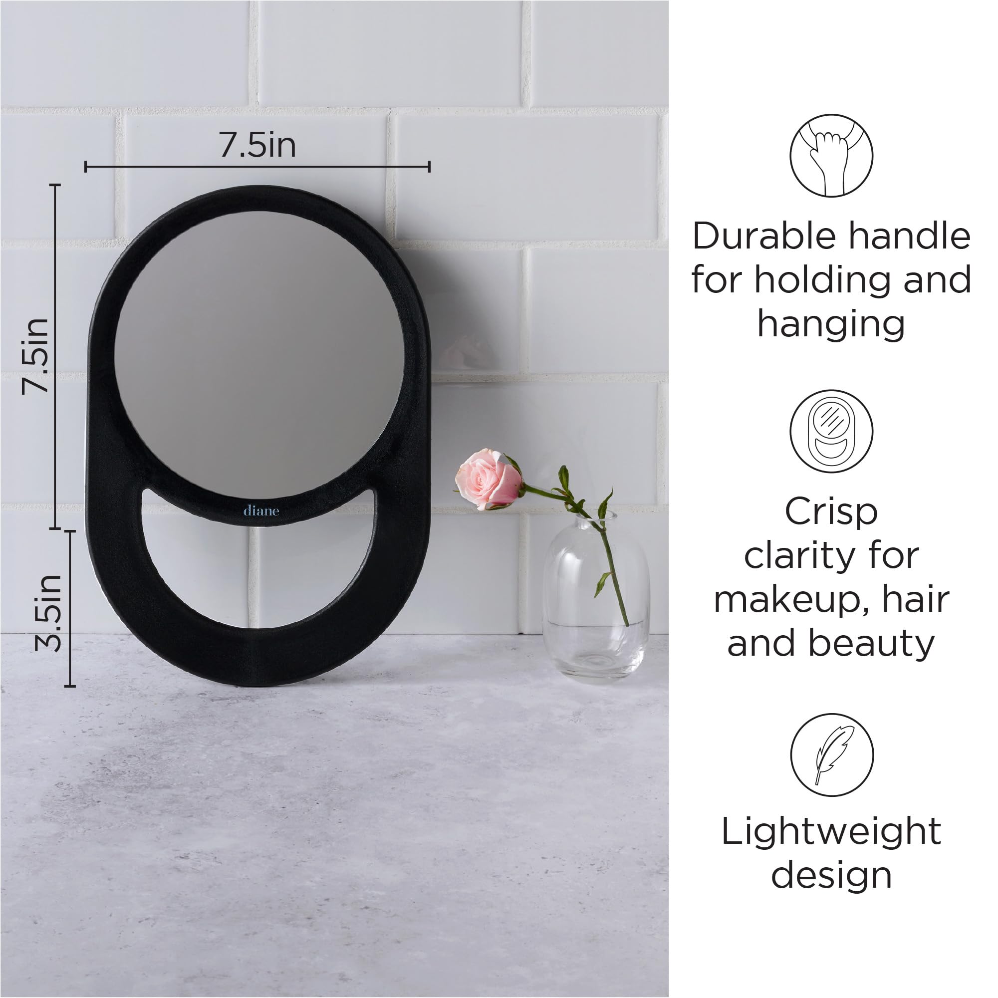 Diane Professional Quality Hand Mirror - Hand Held Mirror with Handle, Single Sided Vanity Makeup Mirror for Women, Men, Salon,