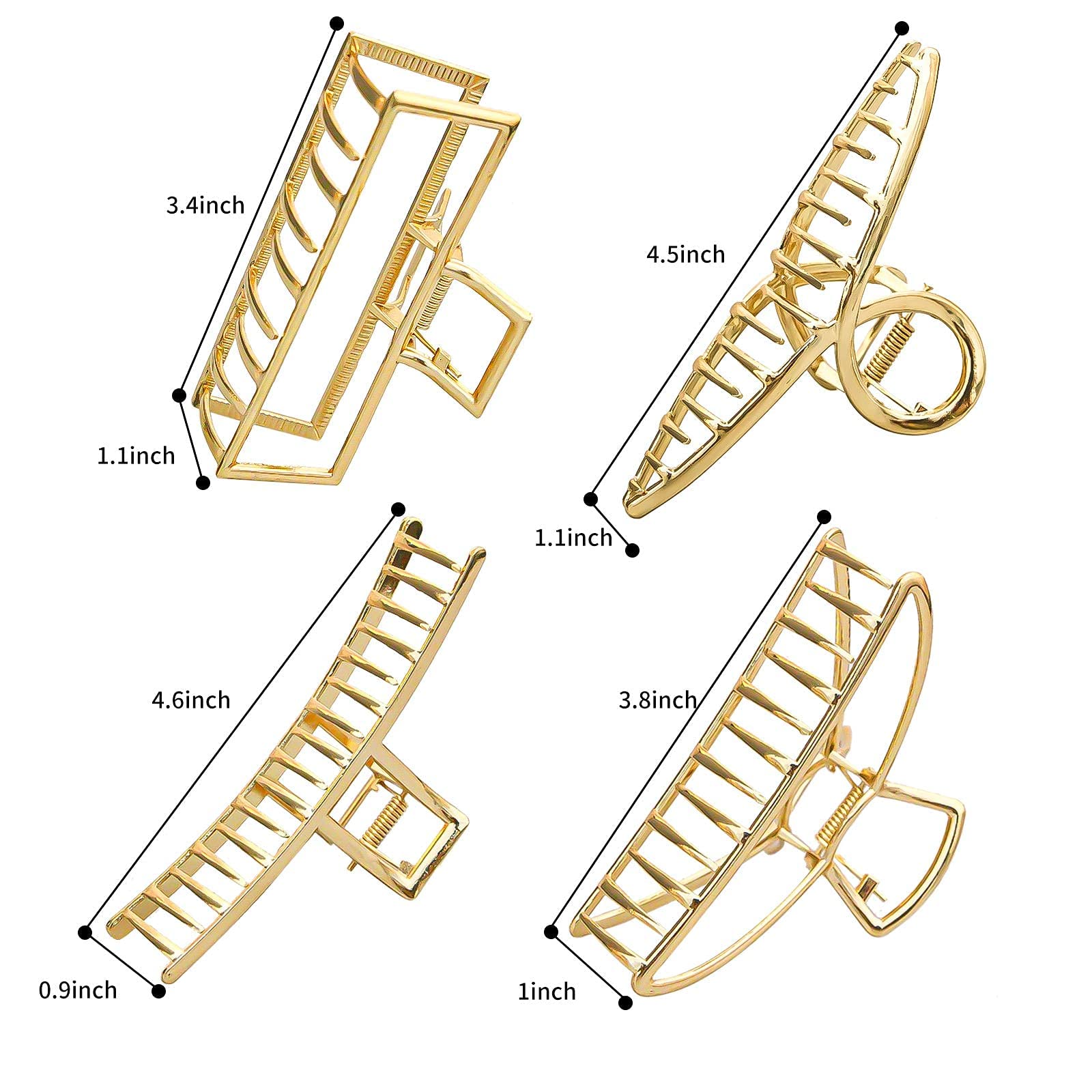 4 Pack Large Gold Hair Claw Clips for Women Thick Hair, Non-Slip Hair Catch Barrette Jaw Clamp, French Design Metal Cross Banana