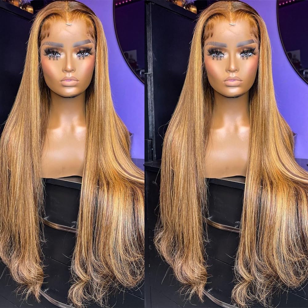 Metamuclia Honey Blonde 13X4 Hd Lace Front Wig Human Hair Highlight Straight Lace Frontal Wigs Human Hair Pre Plucked 24 Inch 18