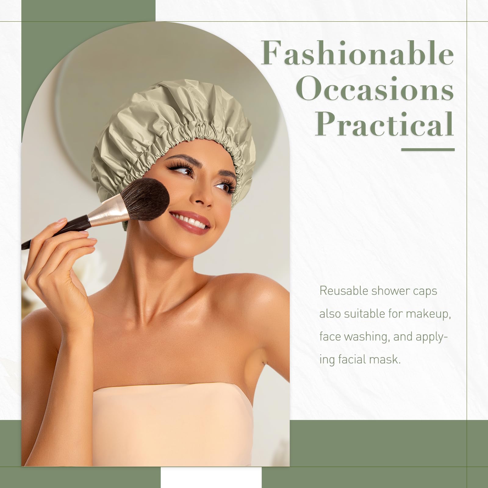 Reusable Shower Cap For Women, Large Waterproof Shower Bonnet Washable Elastic Band Bath Hair Hat For Long Hair, Braids(Gray Yel