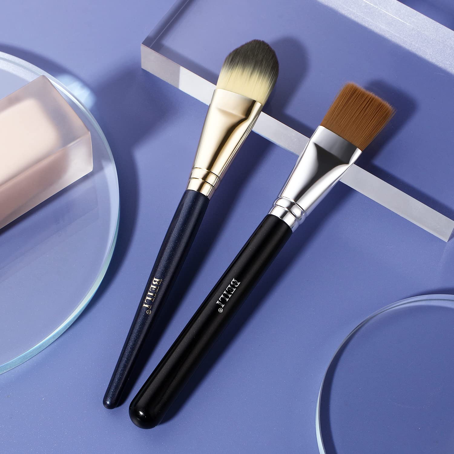 Beili Flat Foundation Brush And Square Foundation Brush For Liquid Cream Facial Mask Concealer Makeup Premium Soft Synthetic Con