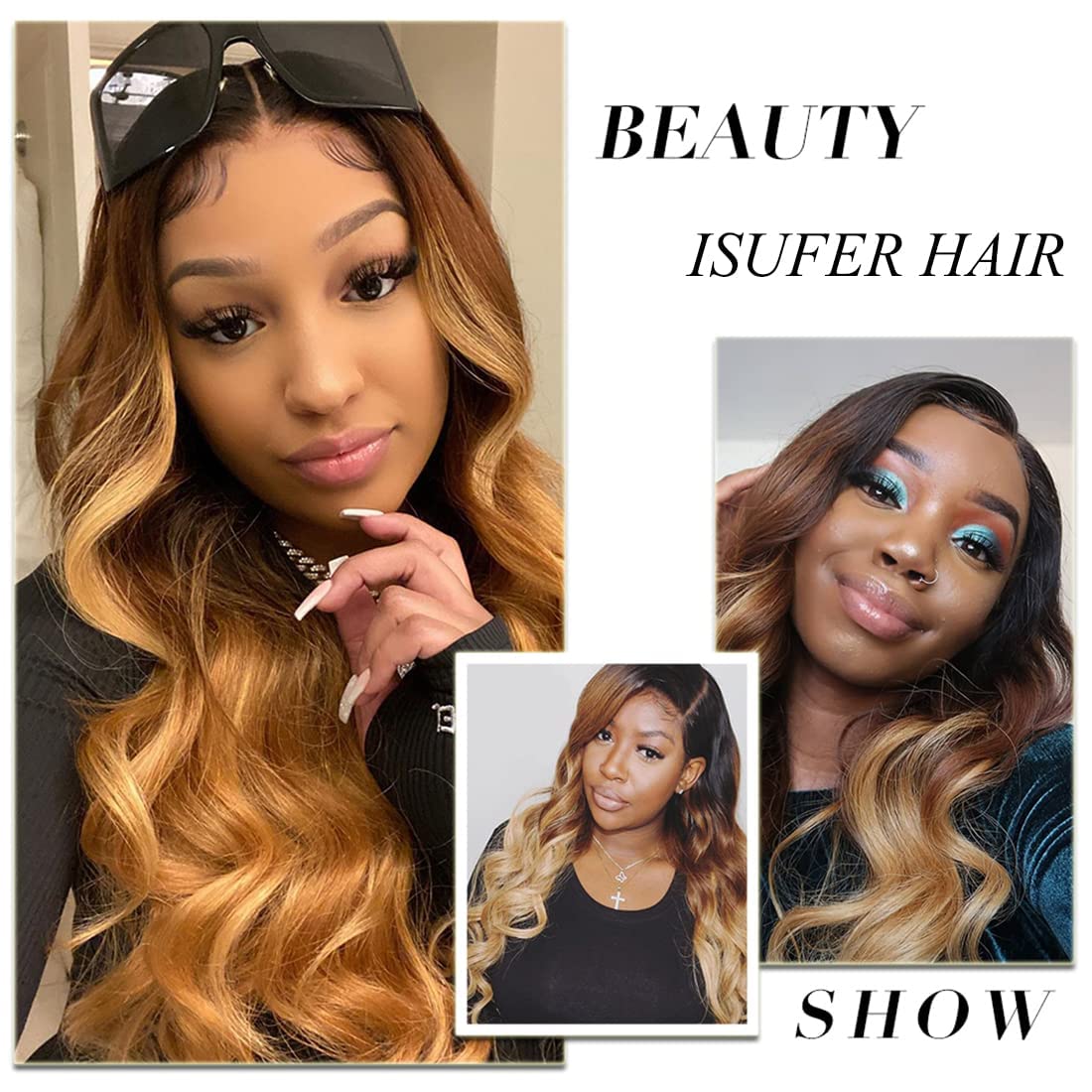 Isufer Ombre Closure Human Hair Pre Plucked With Baby Hair Lace Closure Only 4X4 Transparent Lace Body Wave 3 Tone Closure Ombre